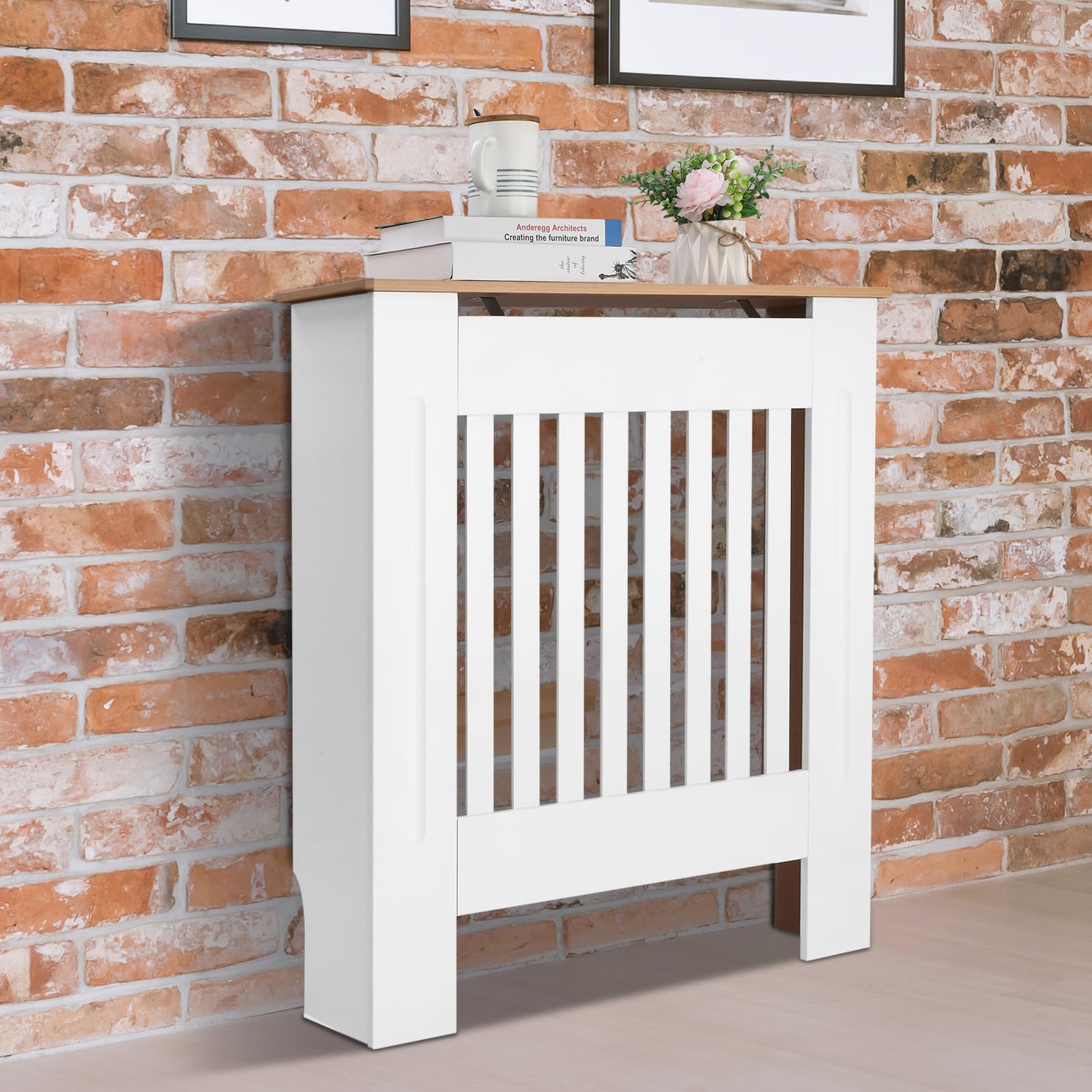 LEADZM Heizkörperverkleidung Heizkörperabdeckung Heizungsverkleidung | Heizkörper Radiator Abdeckung Lamellen-Design MDF Weiß (78 x 19 x 81.5CM)