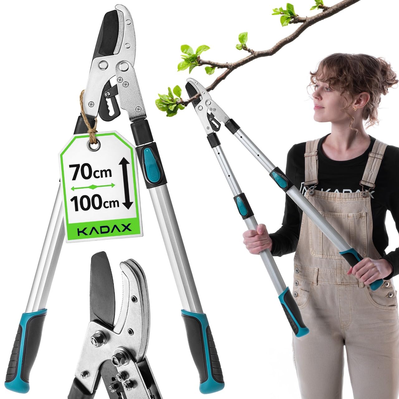 KADAX Amboss Astschere 70–100 cm, Teleskop Baumschere für dicke Äste bis 80 mm, Gartenschere mit rutschfesten Griffen und scharfer Stahlklinge für präzisen Baumschnitt