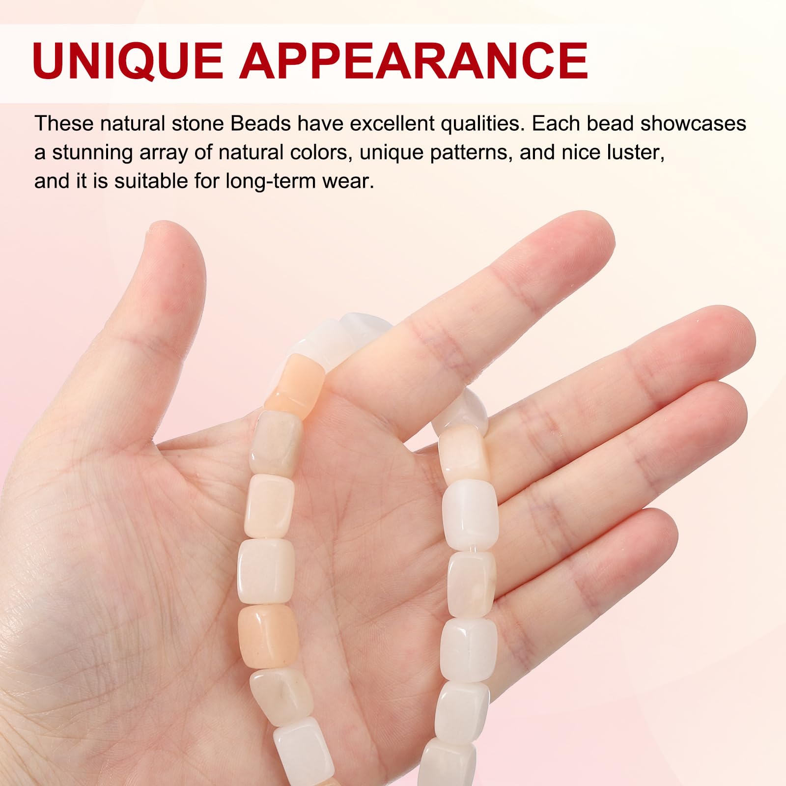 PATIKIL 12x8mm Natural Stone Gemstone Beads for Jewelry Making 1 Strand 15"/38cm Cuboid Loose Spacer Beads Crystal Agate Beads for Bracelet Necklace DIY Art Craft Apricot - Image 3