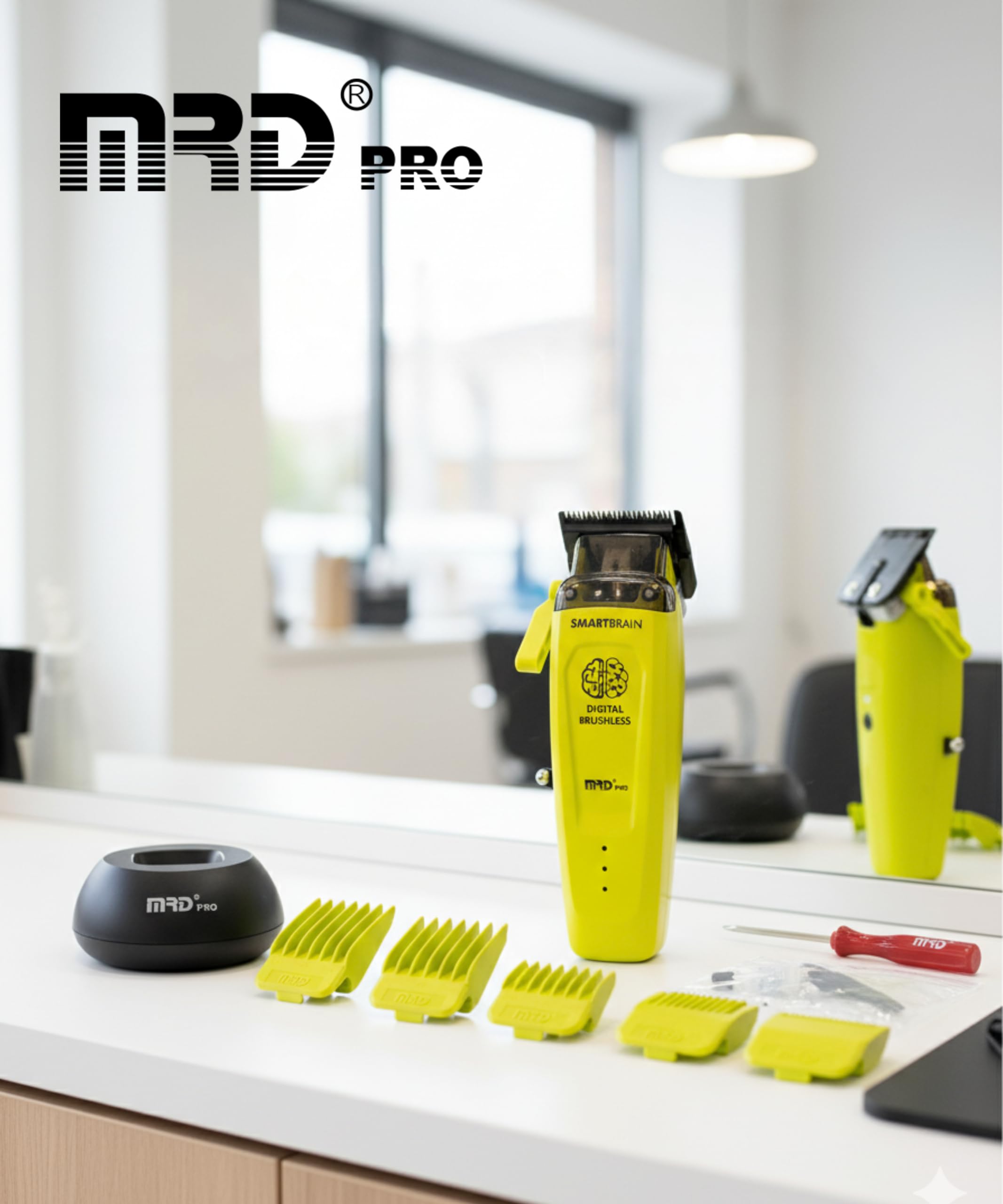 MRD Clipper PRO Smartbrain – Máquina de cortar pelo hombre profesional con motor Brushless, cuchilla DLC Faper y cuerpo metálico, cortapelos MRD pro recargable USB-C