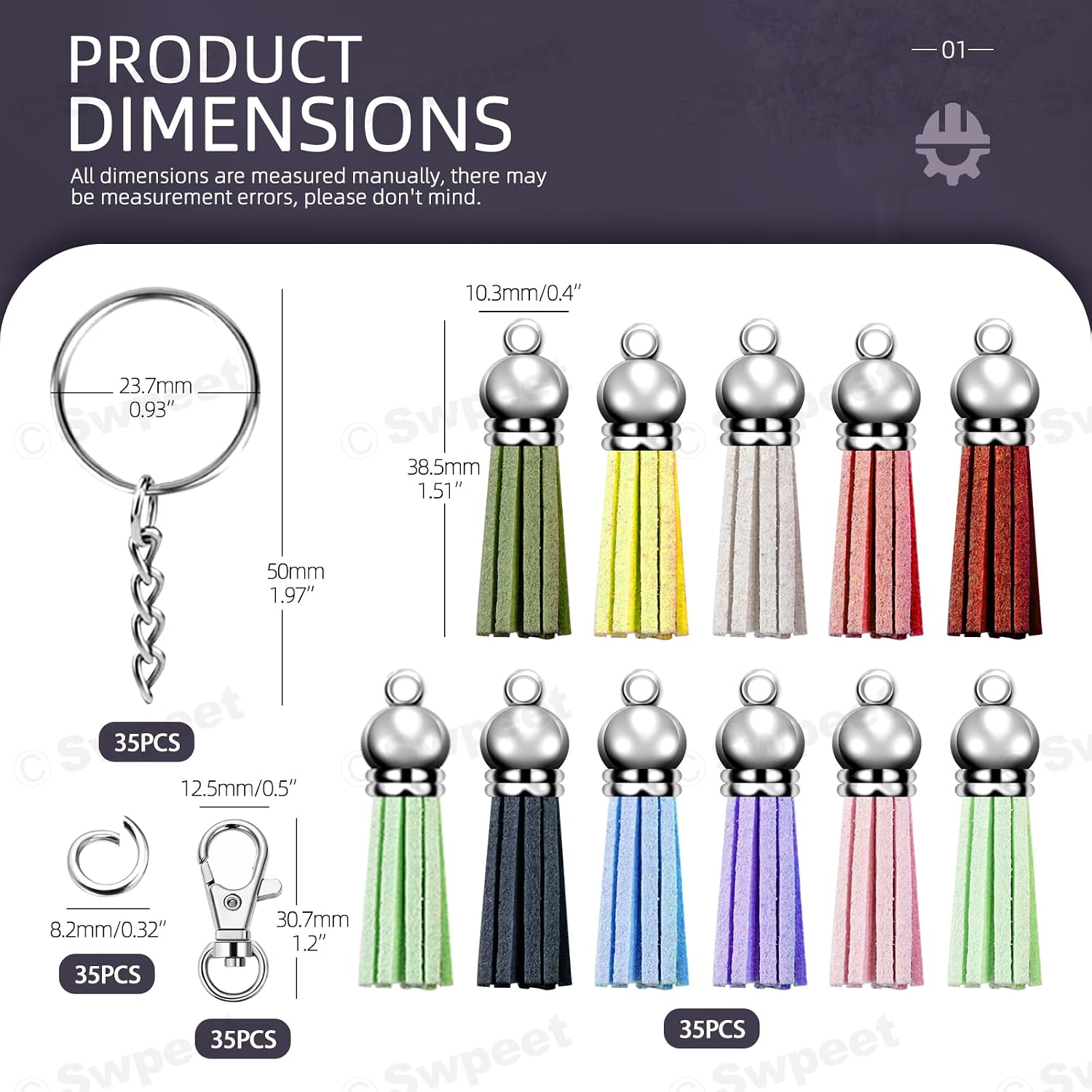 Swpeet 140Pcs Silver Keychain Tassels Kit - Bulk Keychain Rings Set with 35Pcs Rings, Tassels, Lobster Clasps and Jump Ring