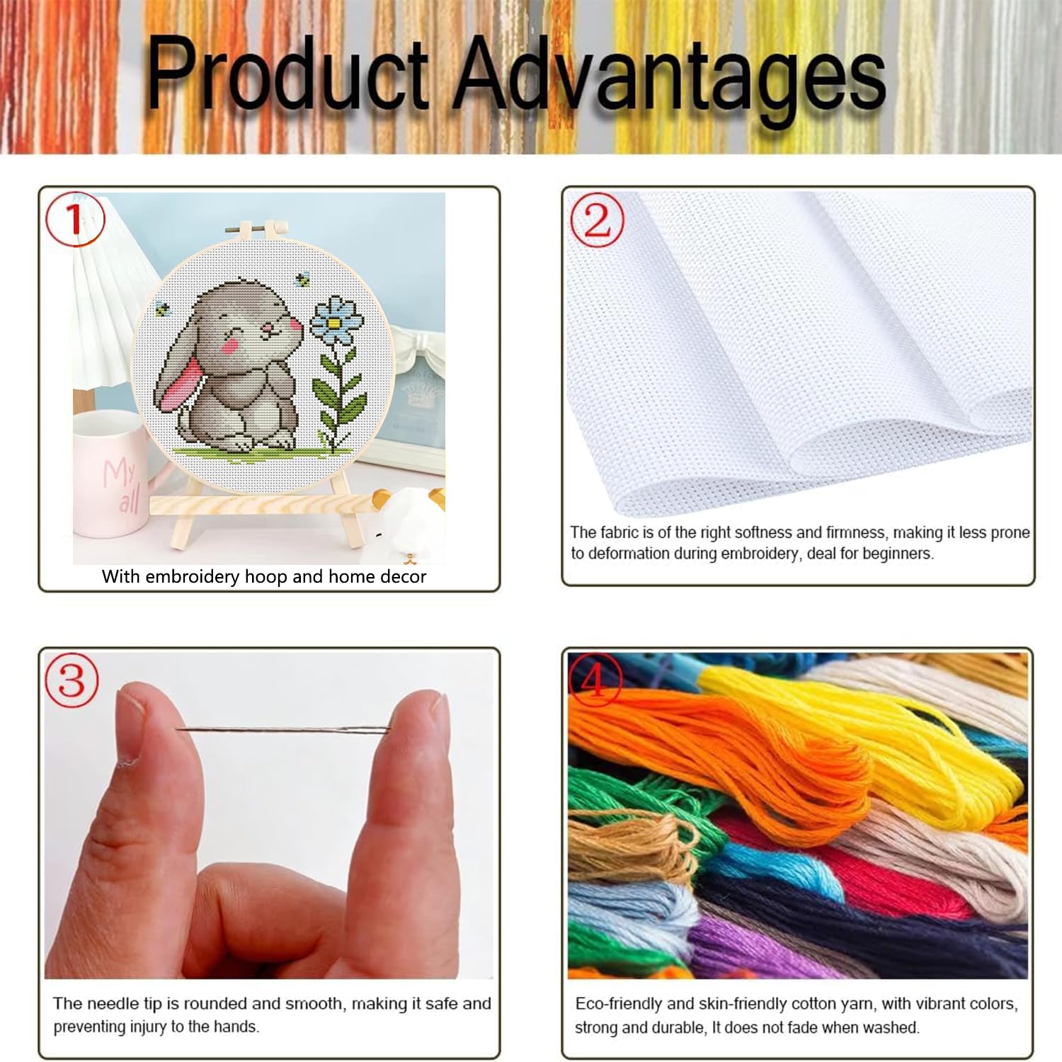Beginner Cross Stitch Kits - Cute Rabbit Stamped Kit -4 Beginner Cross Stitch Kits - Cute Rabbit Stamped Kit -4