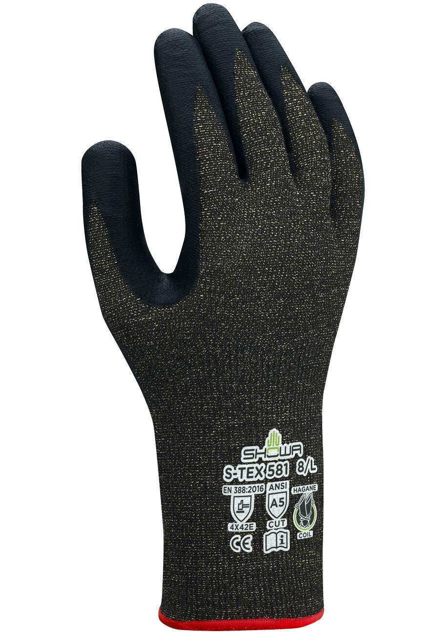 SHOWA S-​TEX 581 Gant de travail avec revêtement en nitrile et doublure en Kevlar Résistant aux coupures Noir Taille XL
