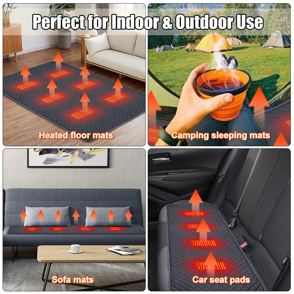 Electric Heating Pad Camping Blanket Portable Tent Carpet USB 5 Temperature Levels Machine Washable Waterproof Lightweight Heated Sleeping Bag Liner for Outdoor Hiking Picnic 180x60cm - Image 4