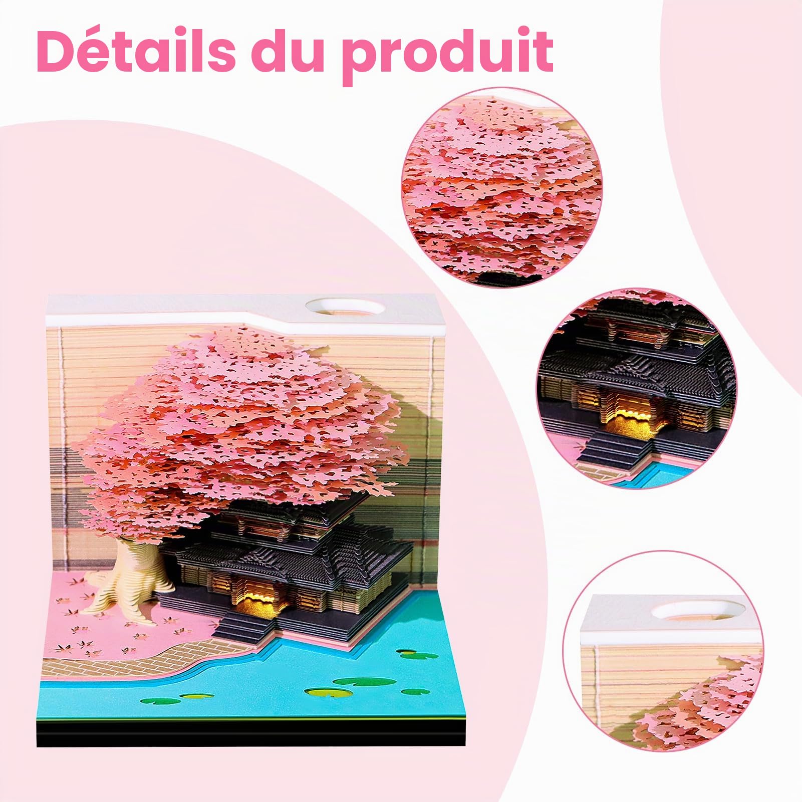 Calendrier 3D 2026 Détachable, Calendrier De Bureau Avec Lumières LED, Bloc-Notes Avec Porte-Stylo, Notes Autocollantes Pour Calendrier, Cadeau Créatif Pour Noël, Décoration d'Intérieur