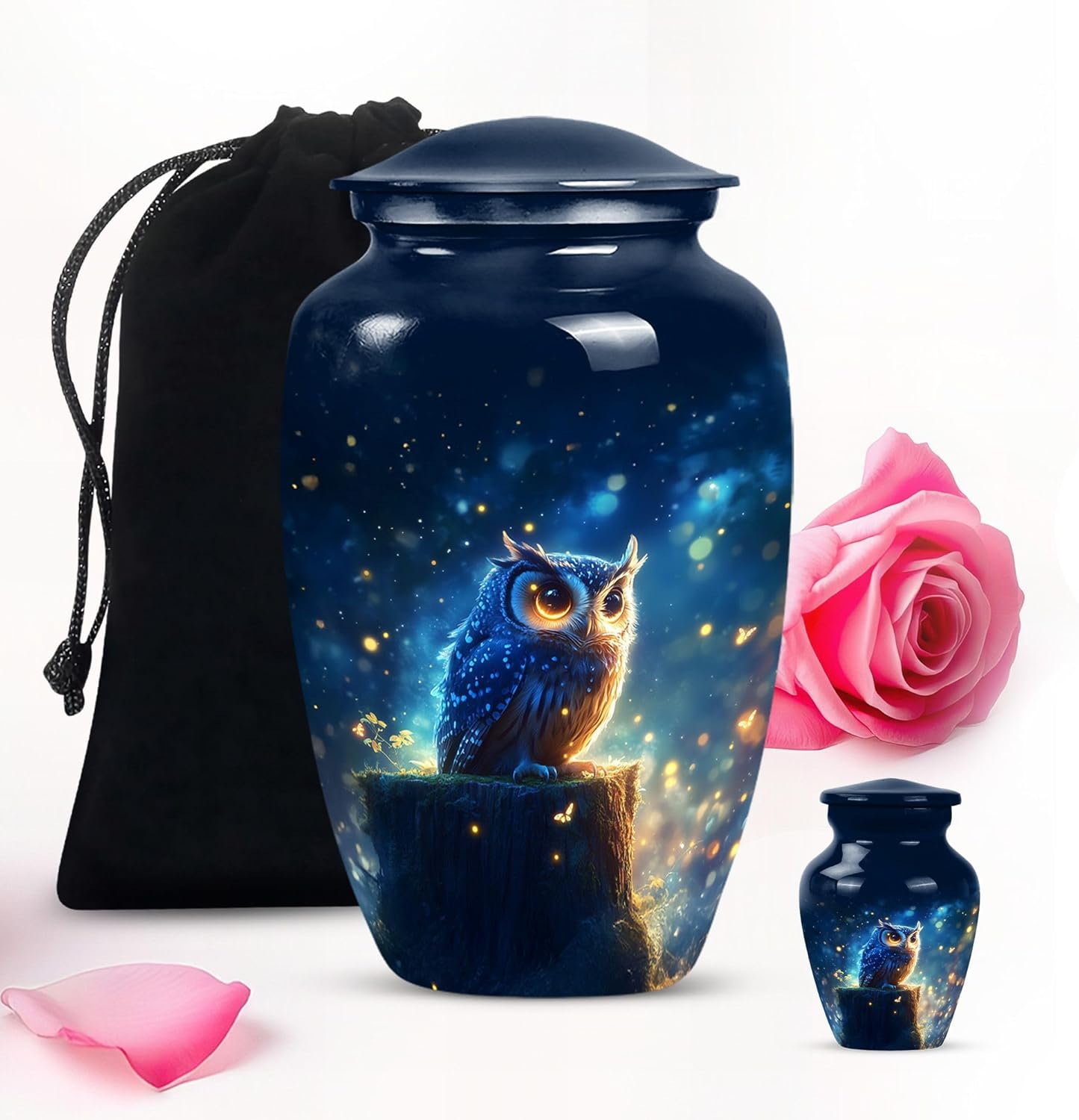 Blue Night Owl Mini Urns for Human Ashes Male - Small Urn for Human Ashes Adult Female 3 Inch 1 Pcs