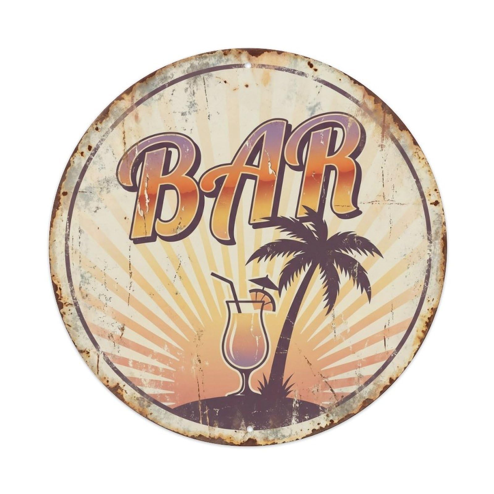 Vintage BAR Sunset Tavern Plate Metal Tin Sign Plaque Wall Decor for Cafe, Club, Garden Round Metal Poster 8x8Inch