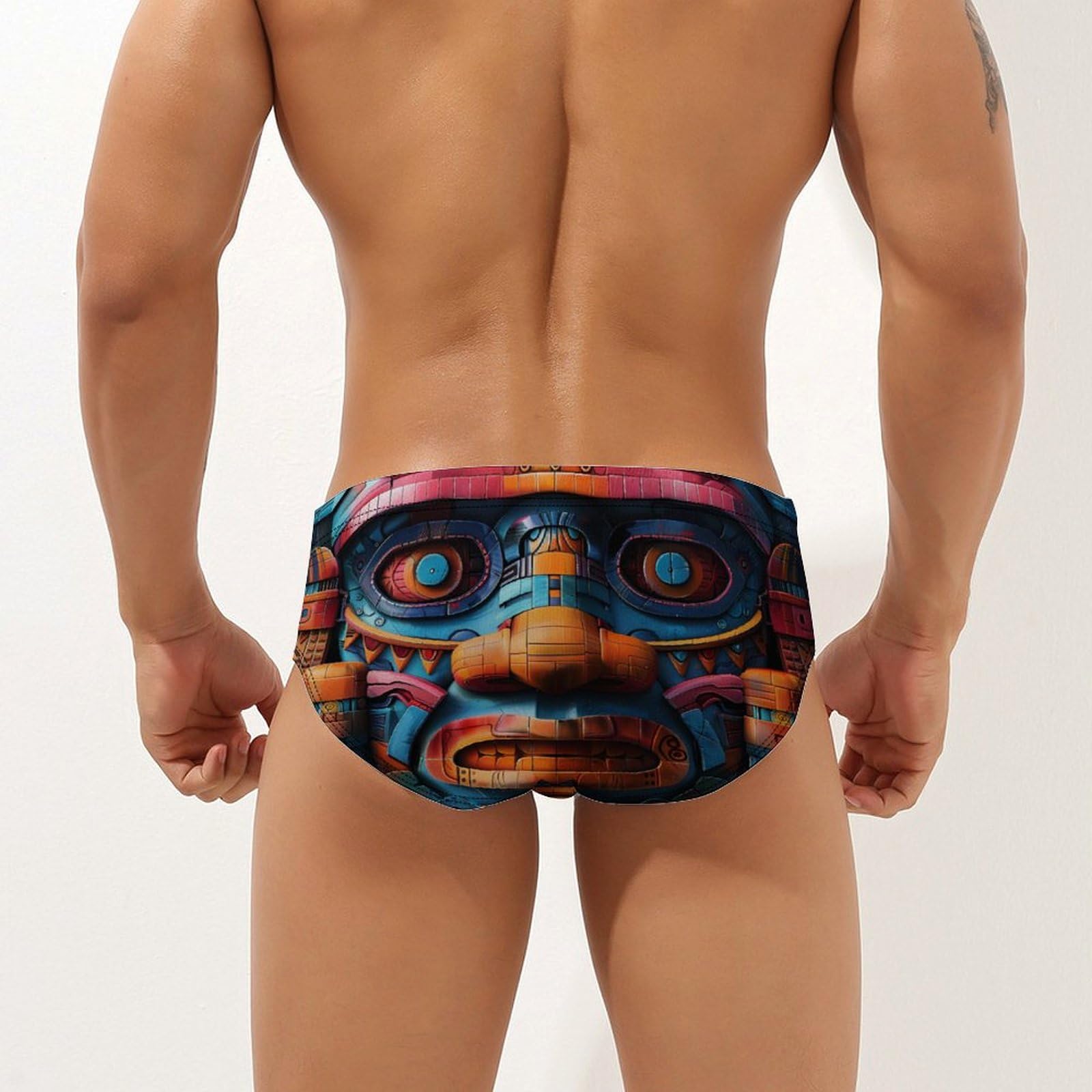 Maya Face Mask Mens Swim Briefs Quick Dry Swim Trunk Bikini Underwear Swimsuit L