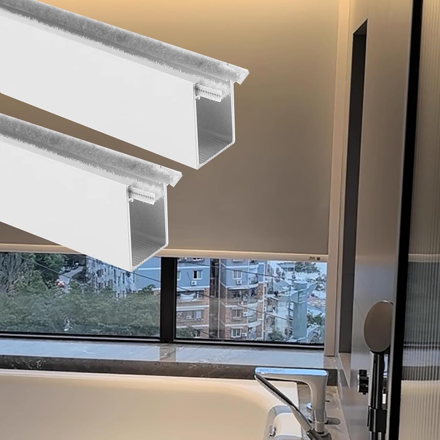 JvFbjLF Bathroom Roller Blinds, U-shaped Channel, Curtain Side Rails, Blackout Strips(White 2pcs,75cm/29.5inch)