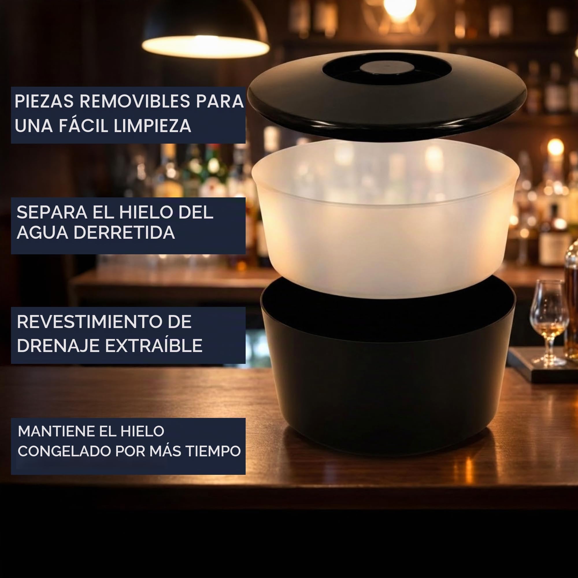 Chabrias Ltd Cubitera de 10 litros con Tapa y Rejilla de Drenaje Extraíble, Recipiente Grande de Plástico sin BPA para Hielo, Fiestas, Bar, Barbacoas y Eventos, Negro
