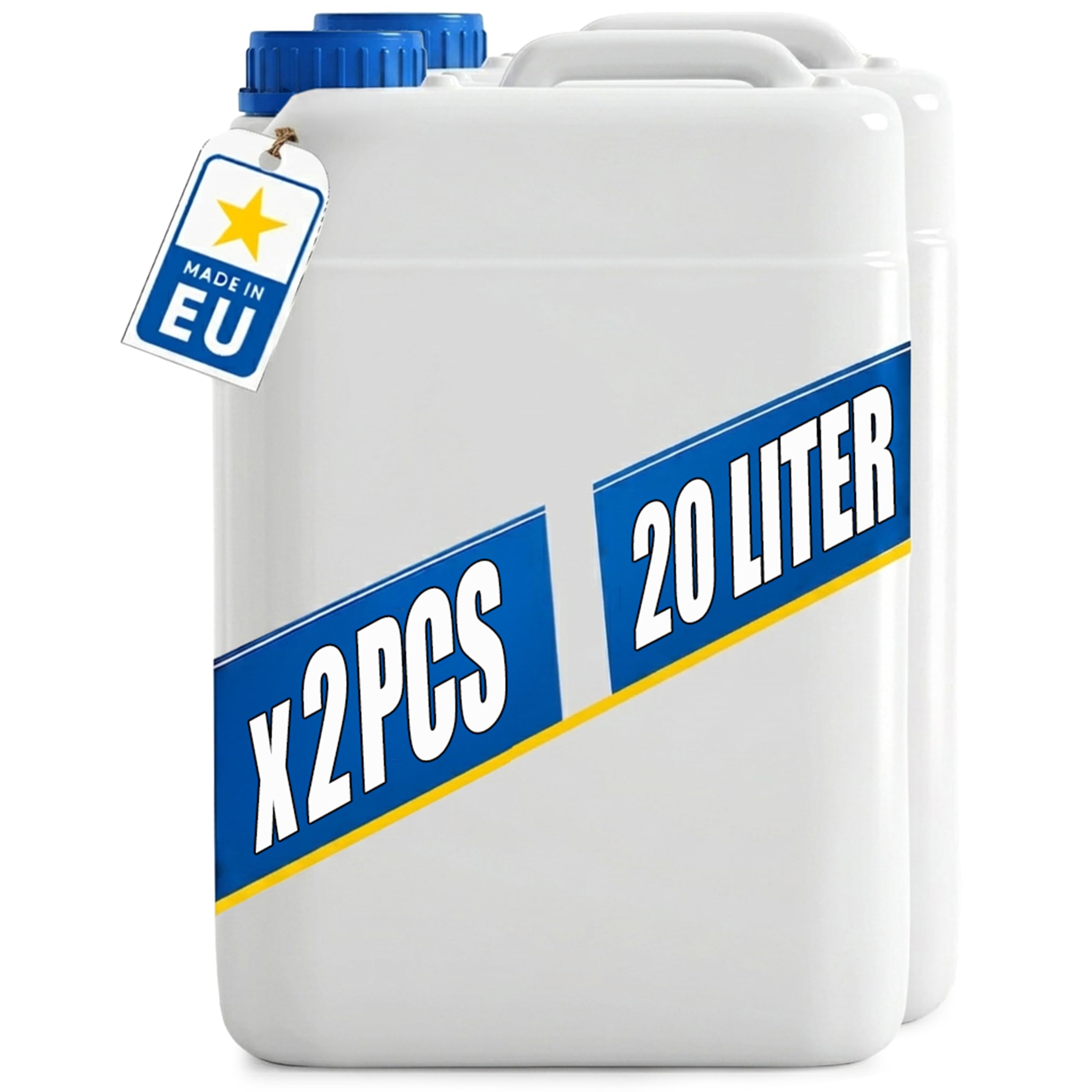 POSH Kanister 2x20L z zamknięciem śrubowym - Przezroczysty pojemnik HDPE na płyny, wodę i olej - Hermetyczny i można układać w stos - Duży plastikowy kanister do domu, ogrodu i warsztatu