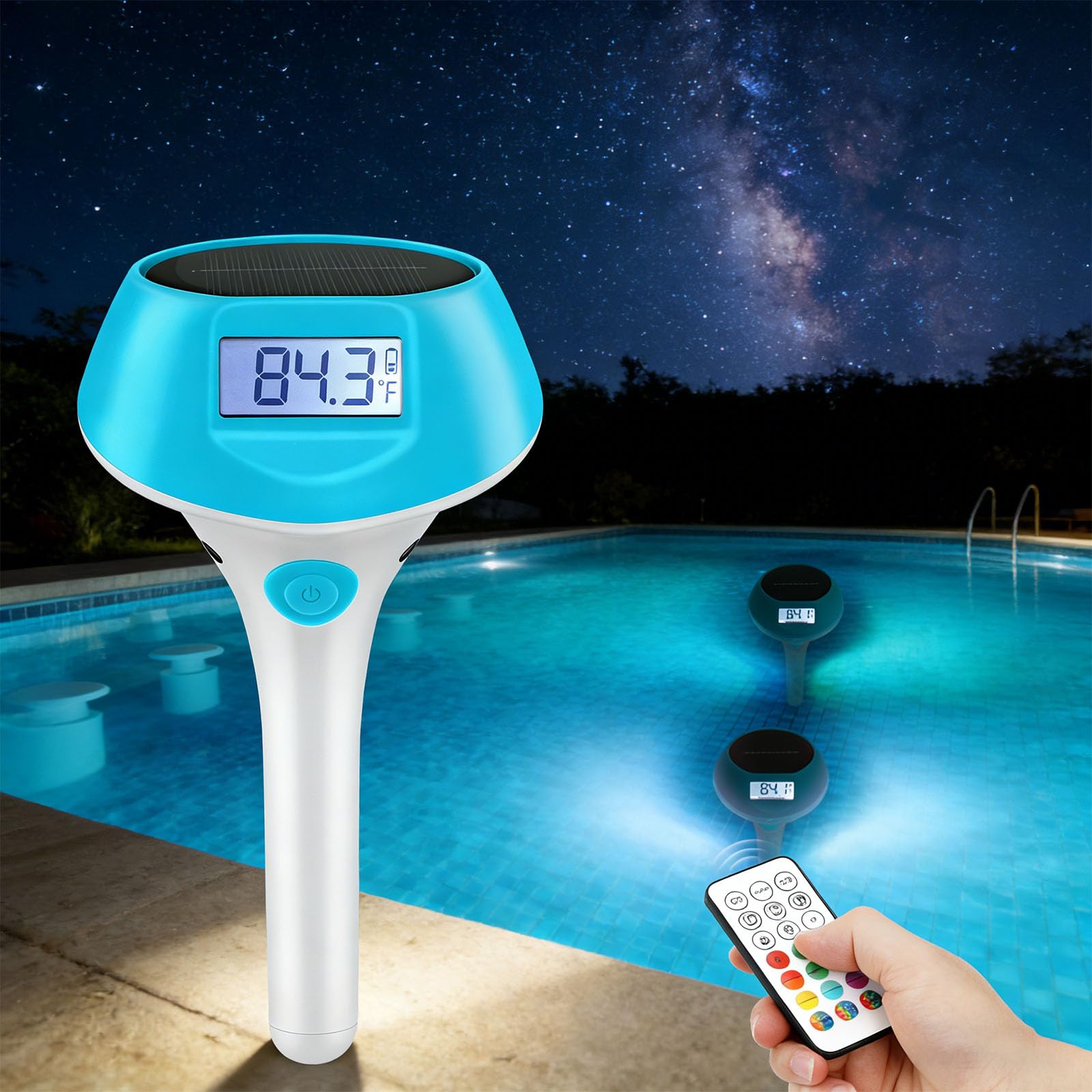 Termómetro solar para piscina, color azul, IP68 impermeable, C