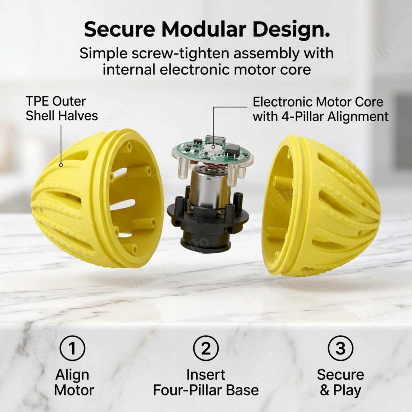 Balle de dentition automatique en TPE pour chien avec activation par le | Capteur intelligent ; crêtes de nettoyage dentaire ; construction durable sans danger pour les morsures ; convient aux races
