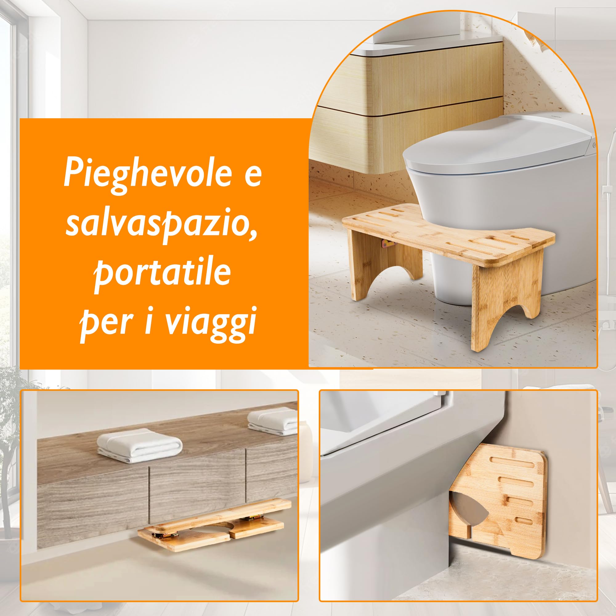 Sgabello fisiologico per WC in bambù, poggiapiedi per WC regolabile in altezza, in legno, per il bagno, per la toilette, antiscivolo, per adulti e bambini Sgabello fisiologico per WC in bambù, poggiapiedi per WC regolabile in altezza, in legno, per il bagno, per la toilette, antiscivolo, per adulti e bambini