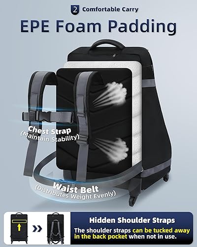 Miniatura 3 de Bolsa de asiento de coche mochila con ruedas para viajes aéreos, funda acolchada extra grande para asiento de automóvil, bolsa de control de puerta