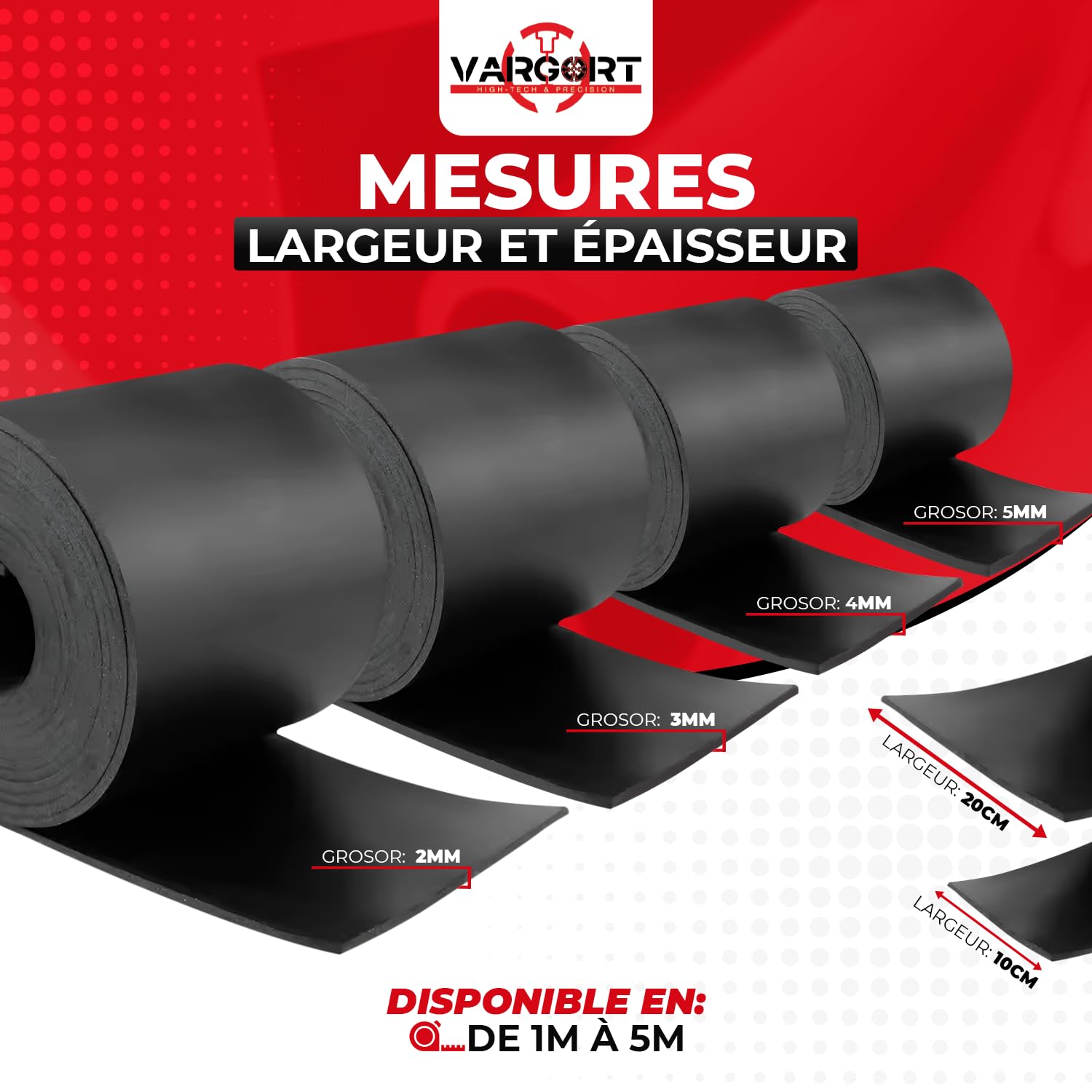 Rouleau de Caoutchouc SBR - pour Revêtement de Sol, Protection, Antidérapant, Dalles PVC Garage (Largeur: 20cm, 2mm, Rouleau 500cm)