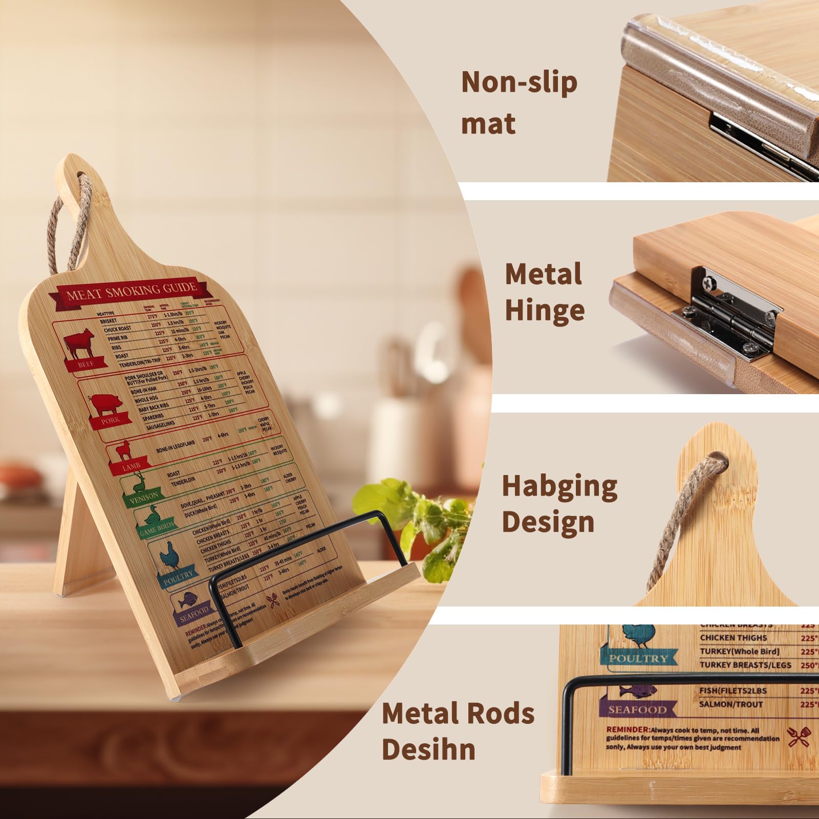 Cook Book Stand,Recipe Book Holder with Measurement Conversion Chart,House Warming Gifts new Home,Bamboo Cookbook Stand,Gifts for Women & Friends,Essential Accessories for Recipe Book Stand - Image 4