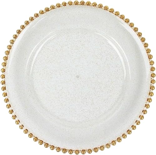 Miniatura 6 de Efavormart - Paquete de 6 platos de carga redondos con borde de cuentas de plástico acrílico transparente y dorado de 12 pulgadas
