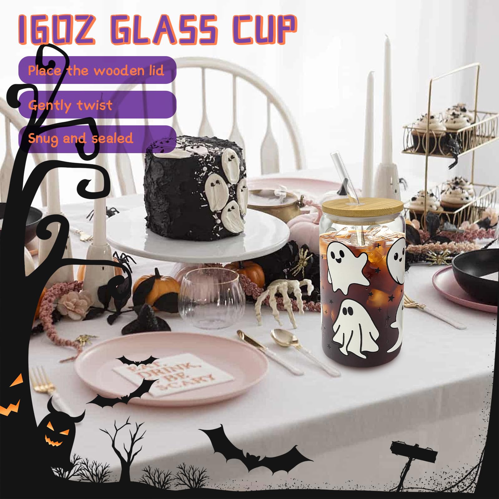 Boo Koszyk Nadziewacze dla kobiet, prezenty na Halloween dla kobiet, uroczy kosz na Halloween Boo dla nastolatków, dziewcząt, jej siostry, przyjaciółki, dorosłych, z upiornymi szklanymi kubkami