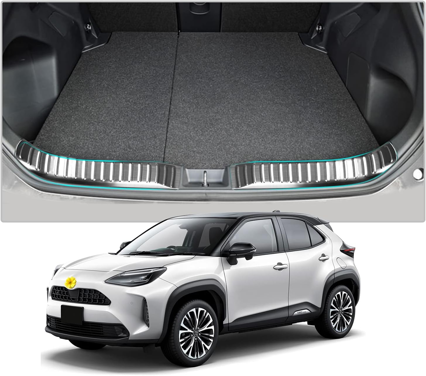 CDEFG Compatible with Toyota Yaris Cross 2021 2022 2023 2024 2025 Boot Sill Protective Cover, Car Bumper Protector, Stainless Steel, Boot Protection Accessories Pack of 2