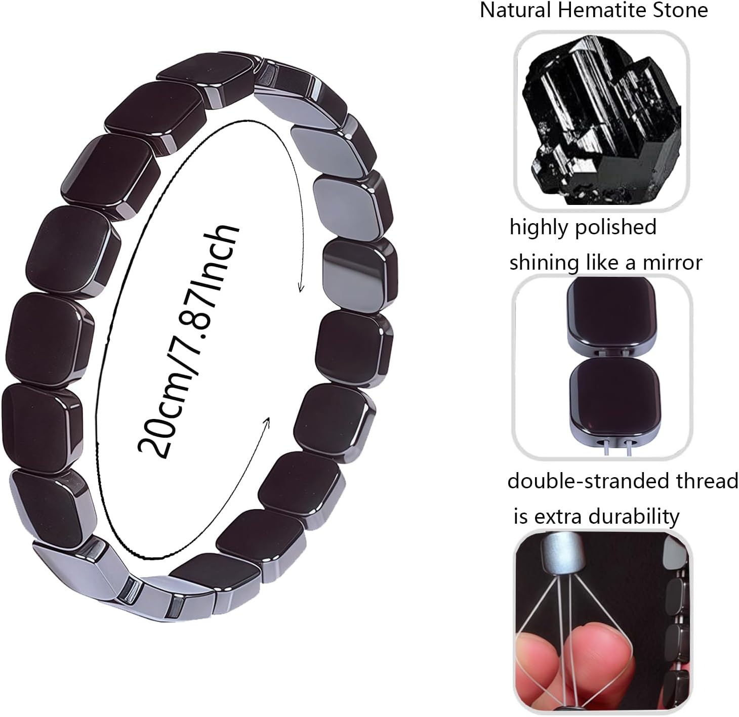 Hematite Bracelets For Men Natural Hematite Stone Elastic Stretch Bracelet Minimalist Confidence Inspirational Jewelry Gifts Christmas - Image 4