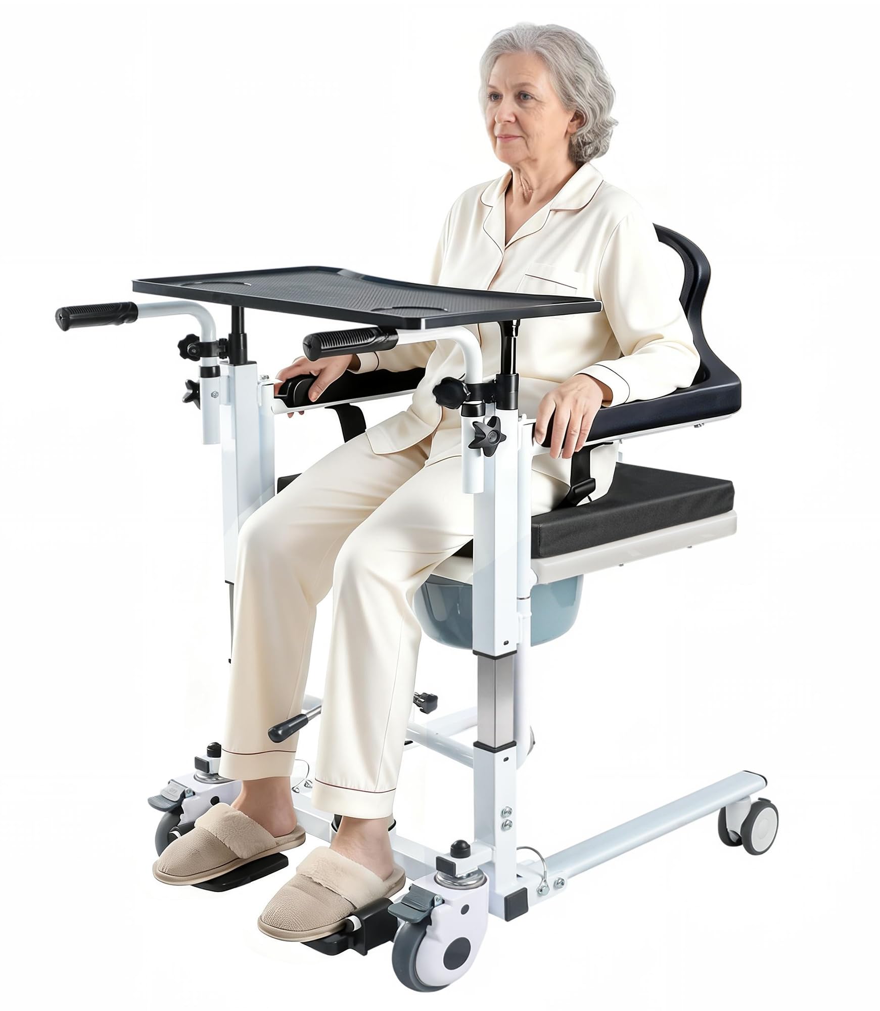 Drexo Patient Lift Transfer Chair, 5 in 1 Patient Lift Chair with 180°Split Seat, Height Adjustable Patient Transfer Chair with 4 Casters for Home Seniors Elderly (Silver, 29''L x 22''W x 30'')