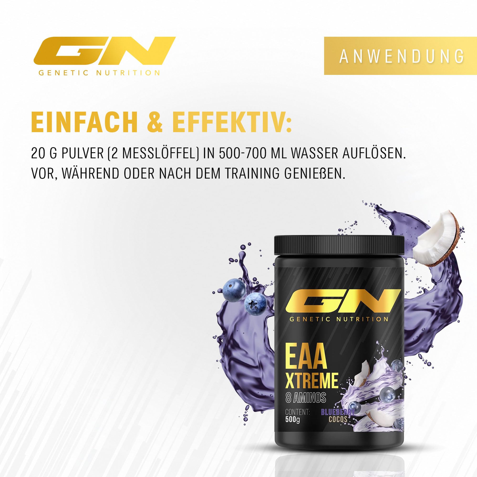 Aminosäuren-Komplex 500g Veganes Pulver mit 12.700 mg pro Tagesdosis & 15 Aminosäuren – Alle 8 essentielle EAA s inkl. BCAA s – Hochdosiert – (Blueberry Cocos) – GN Laboratories