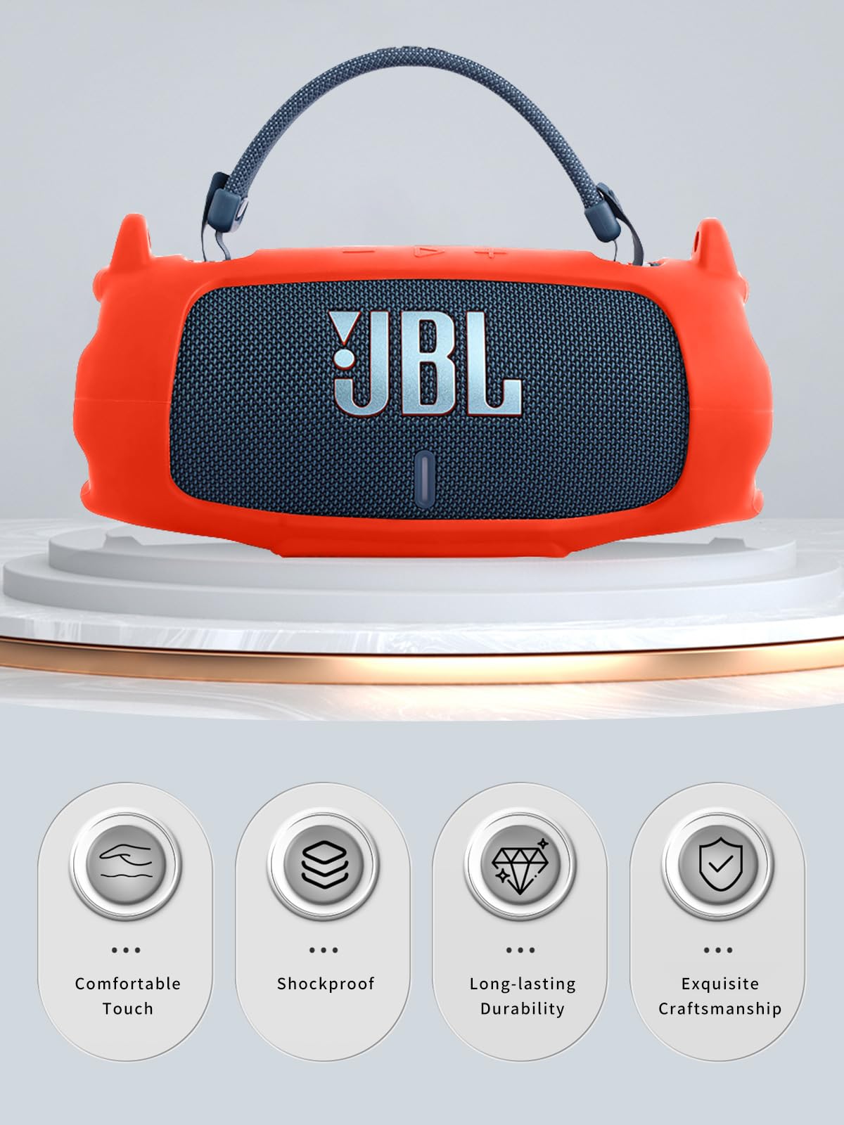 Case for JBL CHARGE 6 Portable Bluetooth Speaker,Soft Protective,Silicone Case Cover with Shoulder Strap and Carabiner(Red)