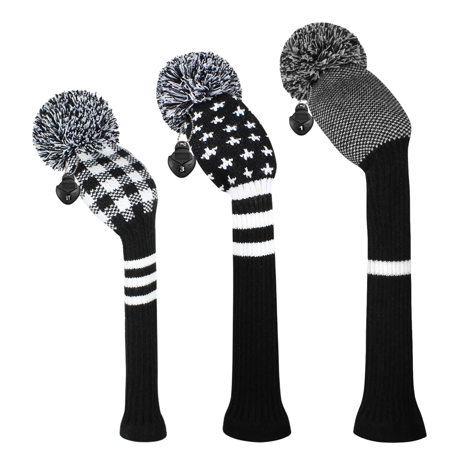 Scott Edward Knit Golf Head Covers for Woods Set of 3 Fits Well Driver(460cc) Fairway Wood and Hybrid(UT) The Perfect Change for Golf Bag