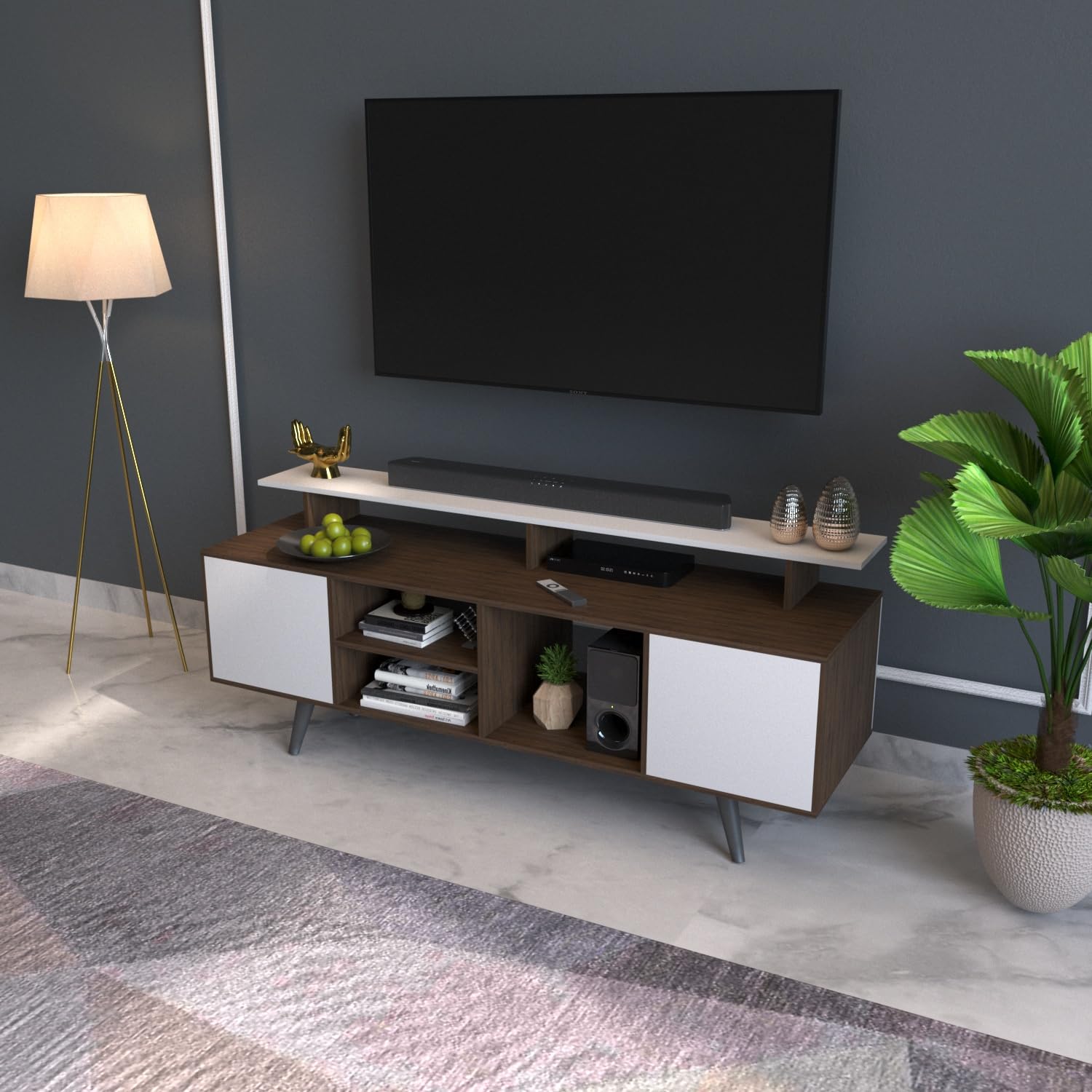 Furnifry Spyder TV Entertainment Unit/Wooden TV Unit for Home Living Room/TV Stand/TV Console Table Storage with Display Shelves/Entertainment Center for Living Room (120x35x50.1 Cm, Walnut)-image-46