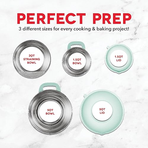 Miniatura 4 de DASH Tazones para mezclar de acero inoxidable con tapas, base antideslizante de silicona con líneas de medición y colador, juego de 3 tazones - 1.5