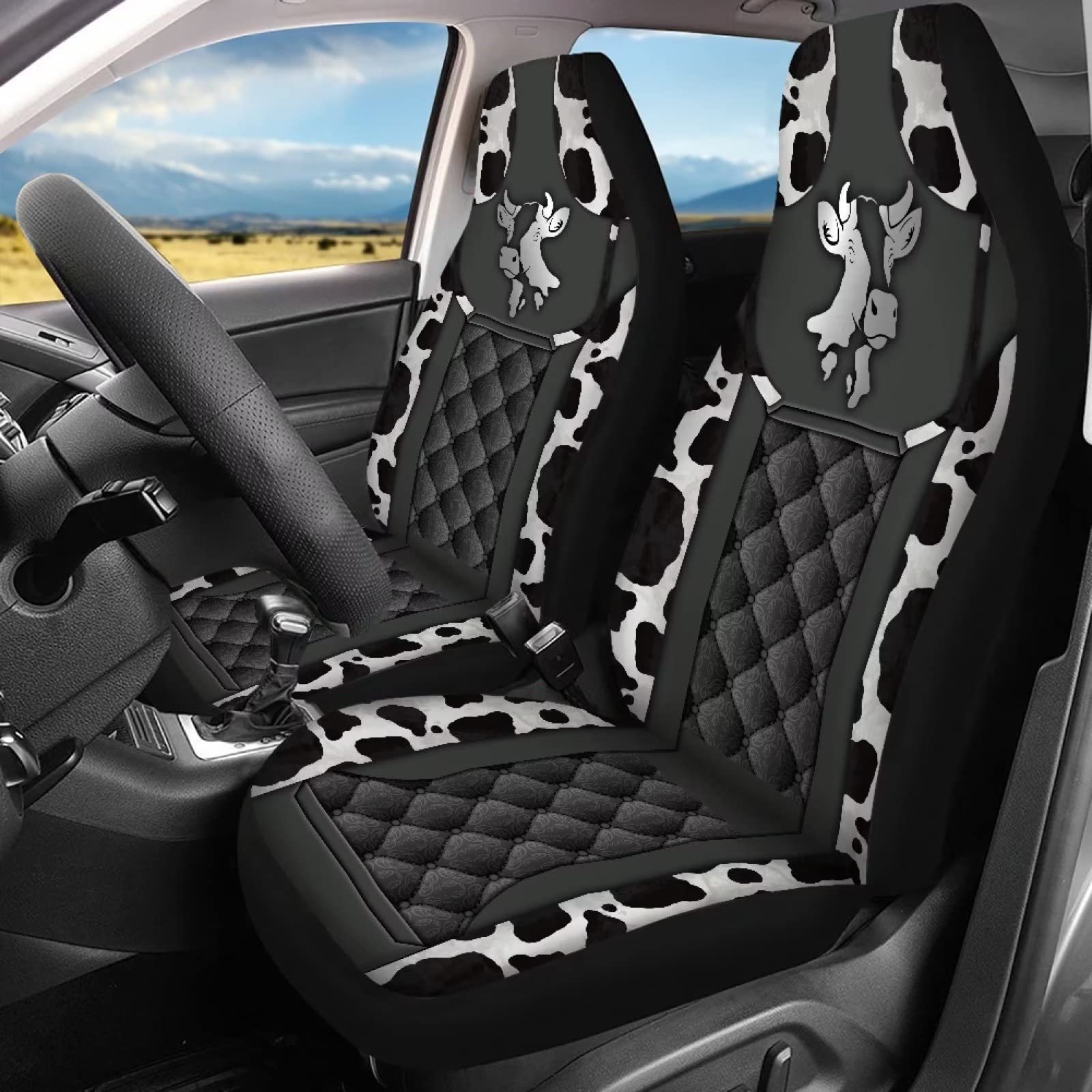 Autositzbezug mit Kuh- und Rautenmuster für Auto, Autositzbezug vollständiges Set, Autositzbezug für vorne und hinten, robuster rutschfester Sitzbezug für Auto, Limousine, SUV, LKW