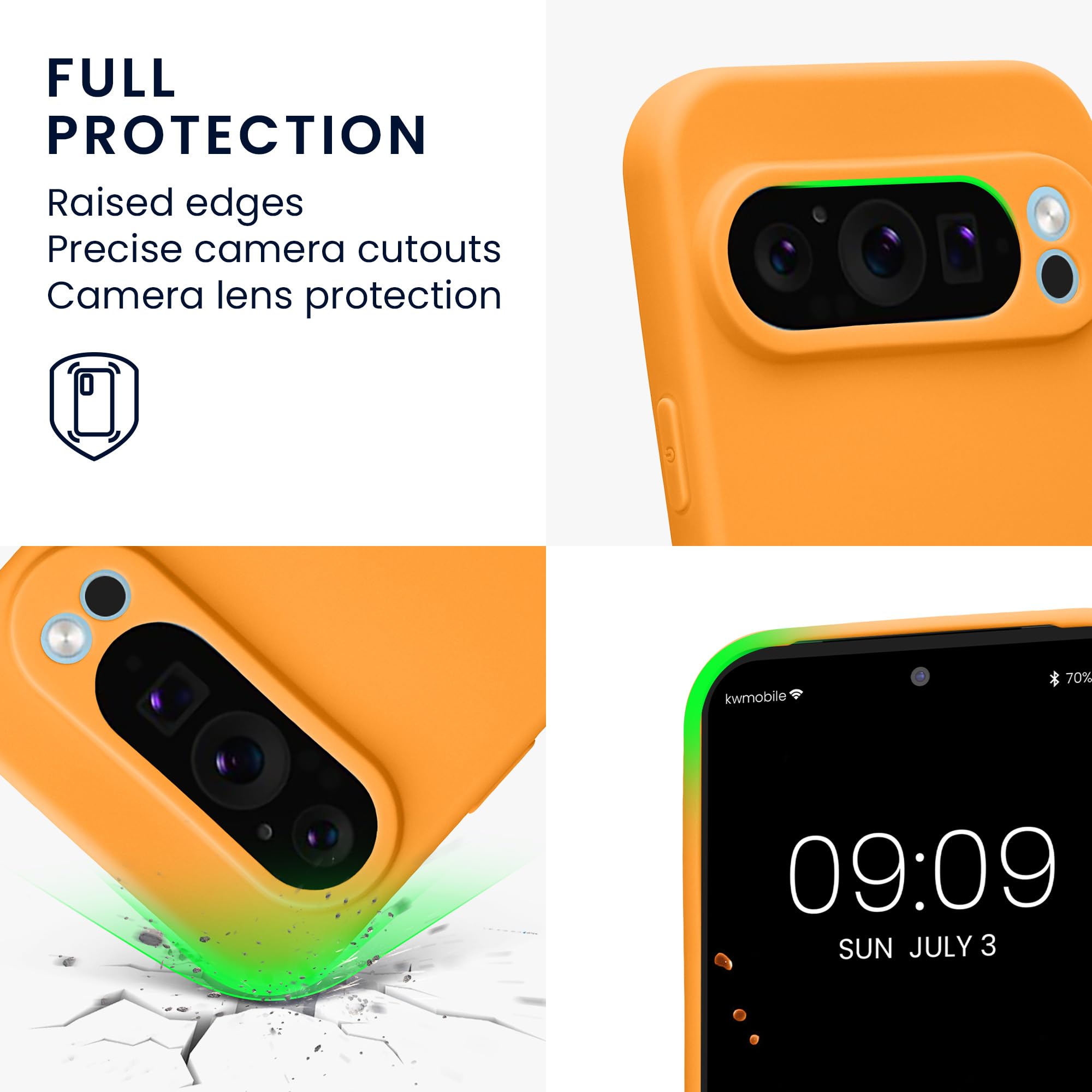 kwmobile Case for Google Pixel 9 Pro Case - Protective Slim TPU Phone Cover - Soft Matte Finish - Fruity Orange - Image 3