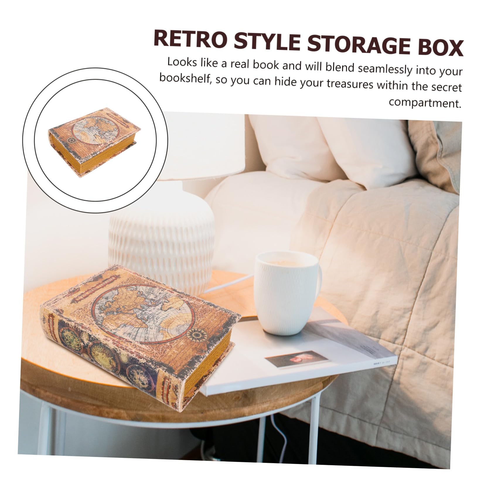 TOYANDONA Caja Decorativa de Madera Retro Forma de Libro Falso Caja de Almacenamiento con Tapa Abatible Diseño Creativo para Decoración de Escritorio y Hogar Mediano