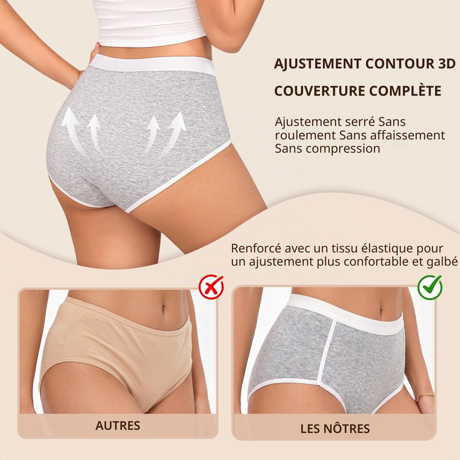 Culotte Femme Taille Haute Boxer Coton Shorty Culottes Coton pour Femme Respirant Stretch Slip sous-Vêtements Lot De 4