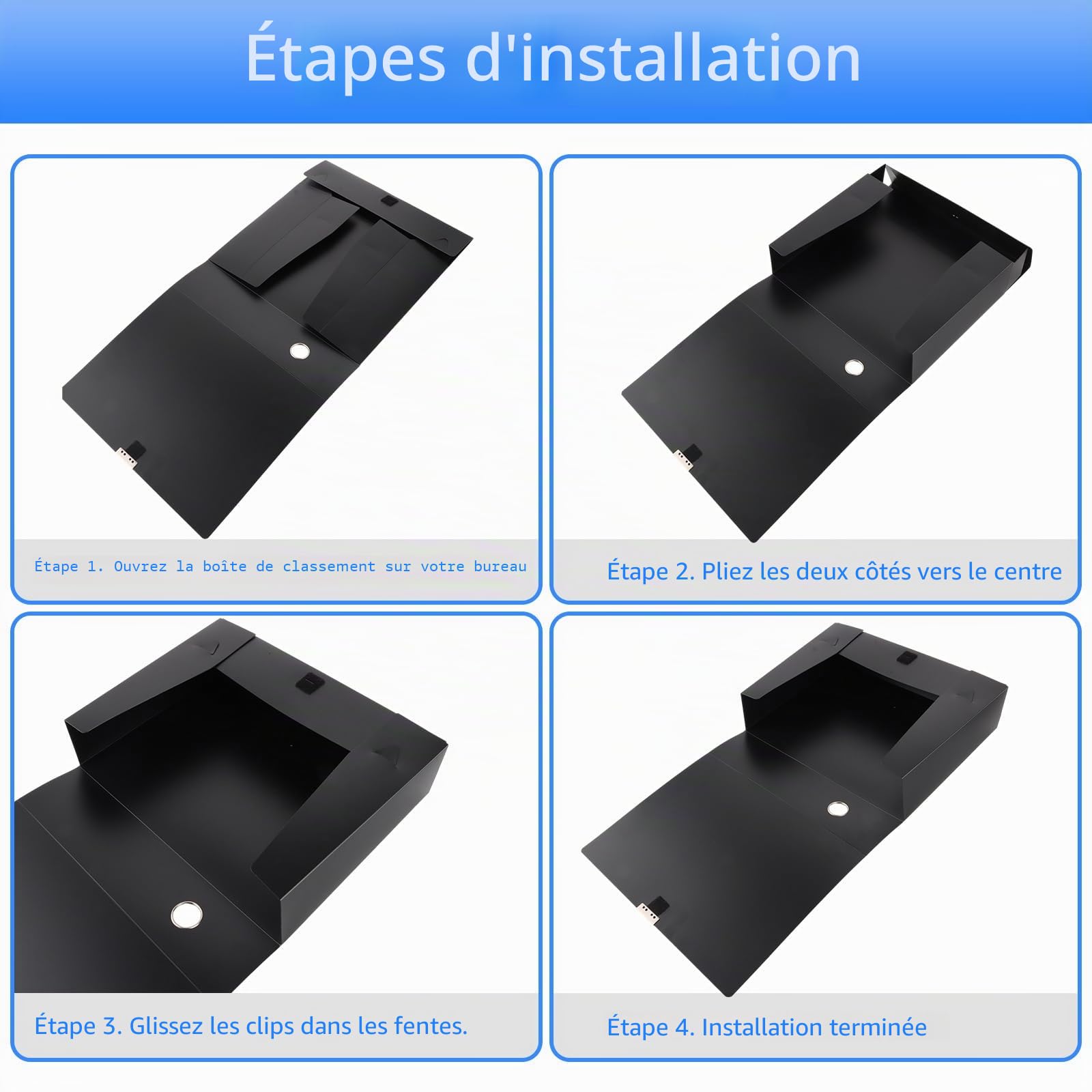 CYEER Lot de 10 boîtes de classement noires en plastique A4, boîtes de classement avec épine de 75 mm, dossiers foolscap pour documents papier A4