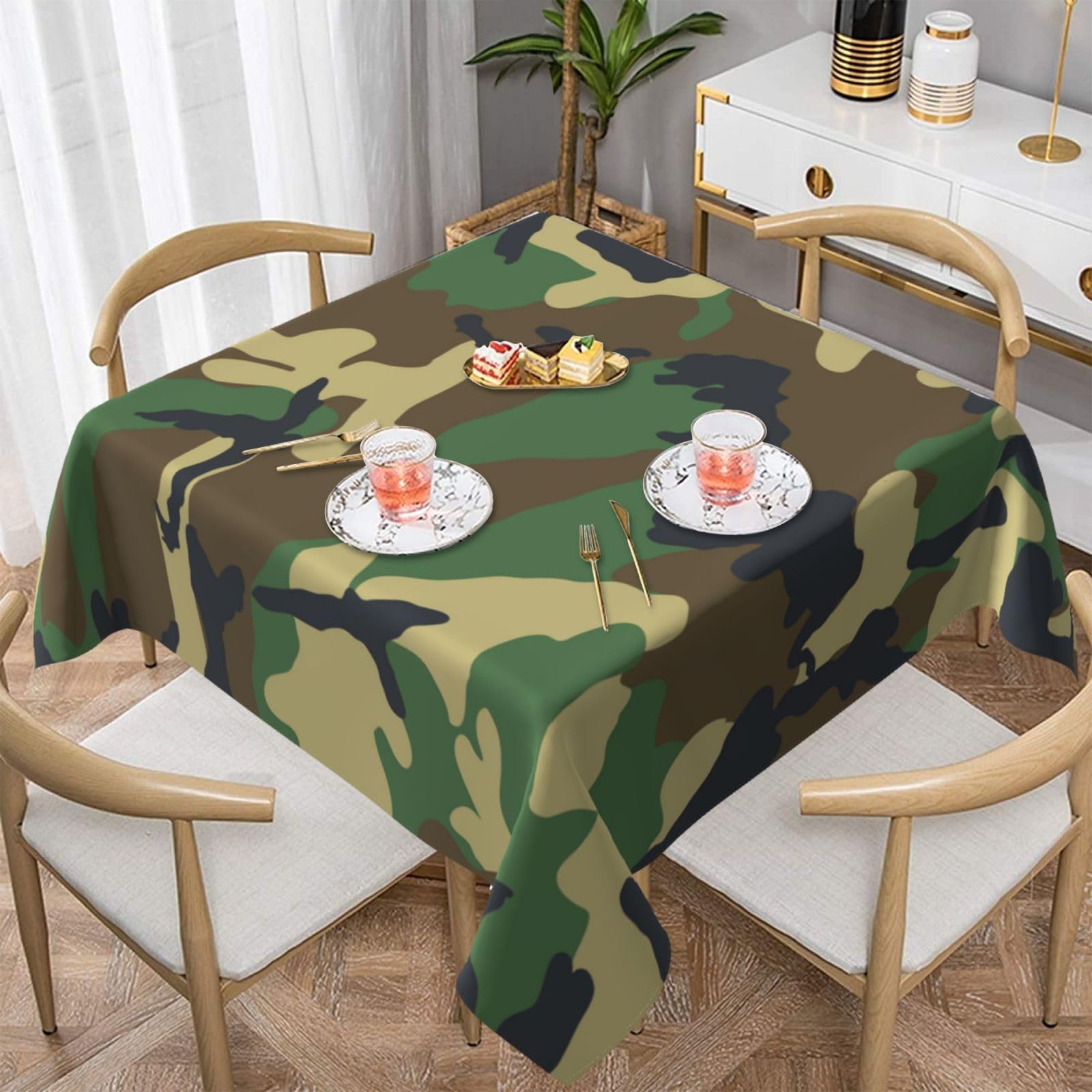 DCEHGEW Green Military Camouflage Prints Square Tablecloth 137x137 CM, Waterproof Fabric Table Cloth for Dining Table, Farmhouse Table Cover for Kitchen Dining Tabletop Decoration