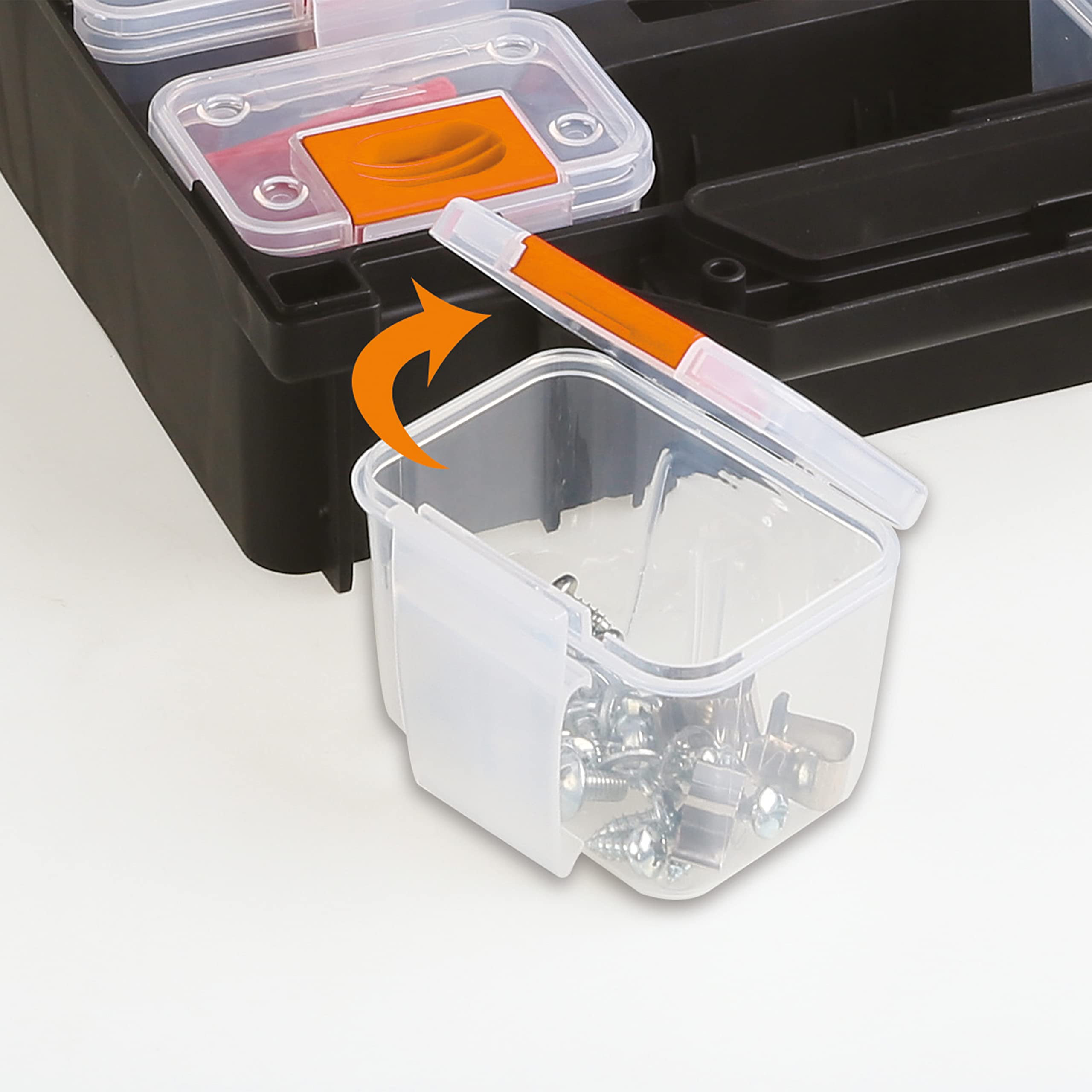 BETA - Valigia Organizer con 12 Vaschette Asportabili Trasparenti per Minuteria e Piccoli Componenti, Valigia Porta Utensili Compatta con Contenitori Rimovibili per Officina, 300x145x330 mm, 2080/V12