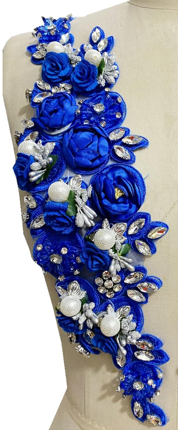 Dentelle florale bleu roi à strass pour magnifier votre robe de mariée de bal