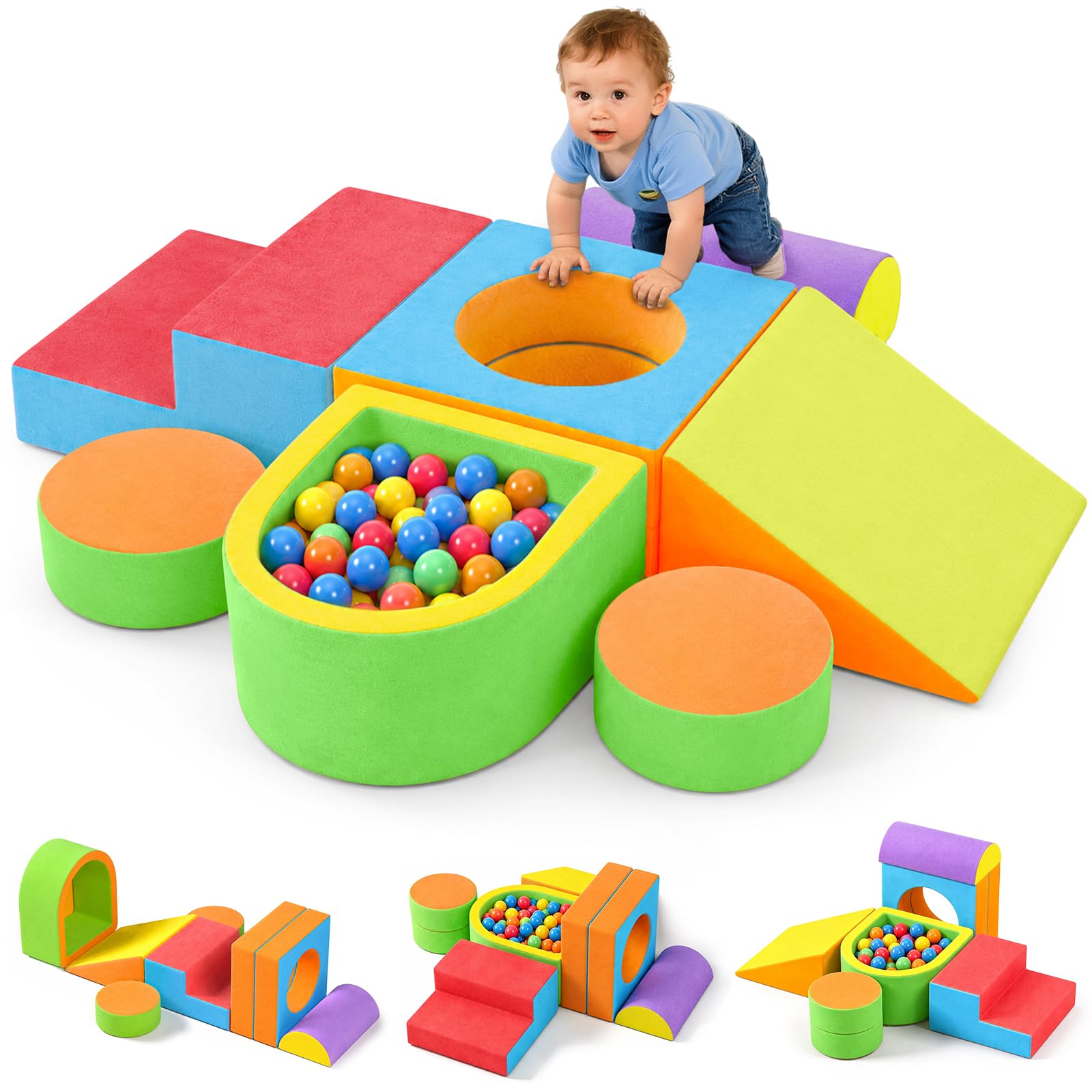 Lot de 8 Blocs Parcours Motricité Bébé Mousse Éducatifs Modulables