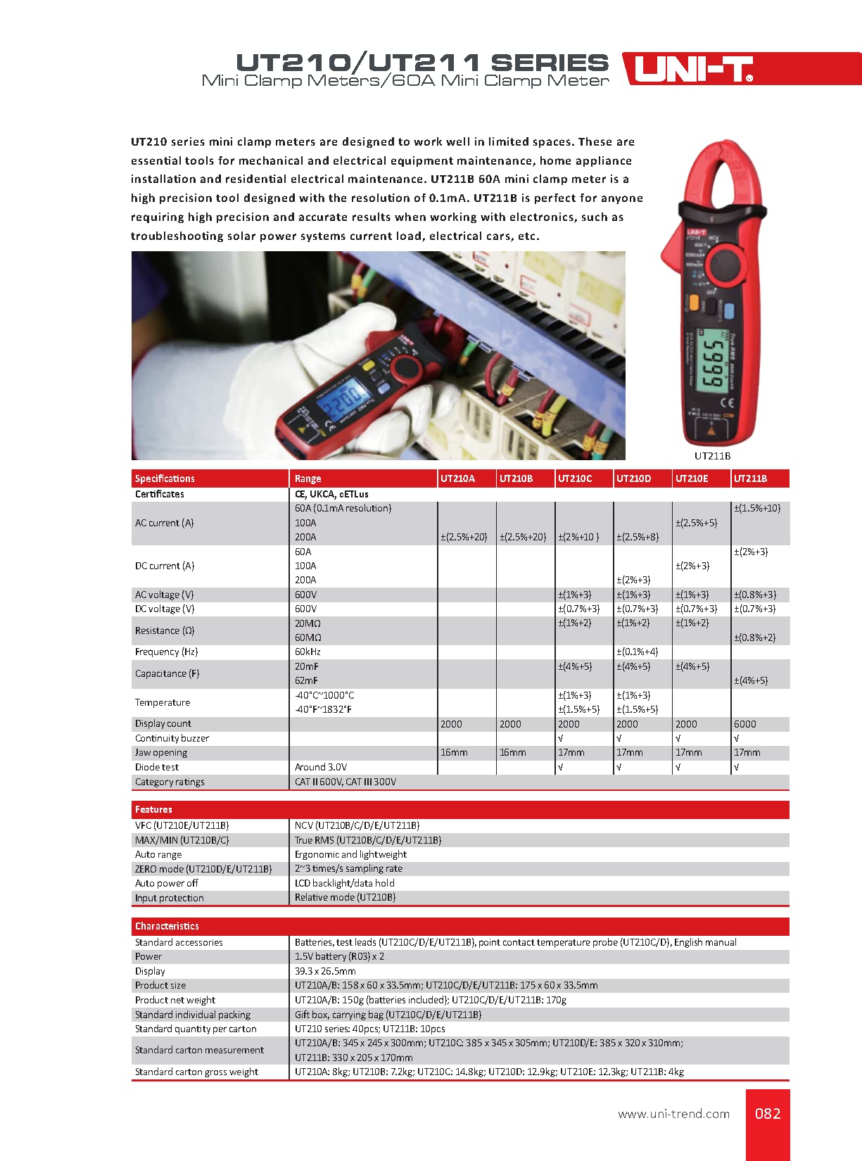 UNI-T UT211B 60A Mini Clamp Meter True RMS Data Retention LCD Backlight VFC Frequency Conversion Function Zero Measurement