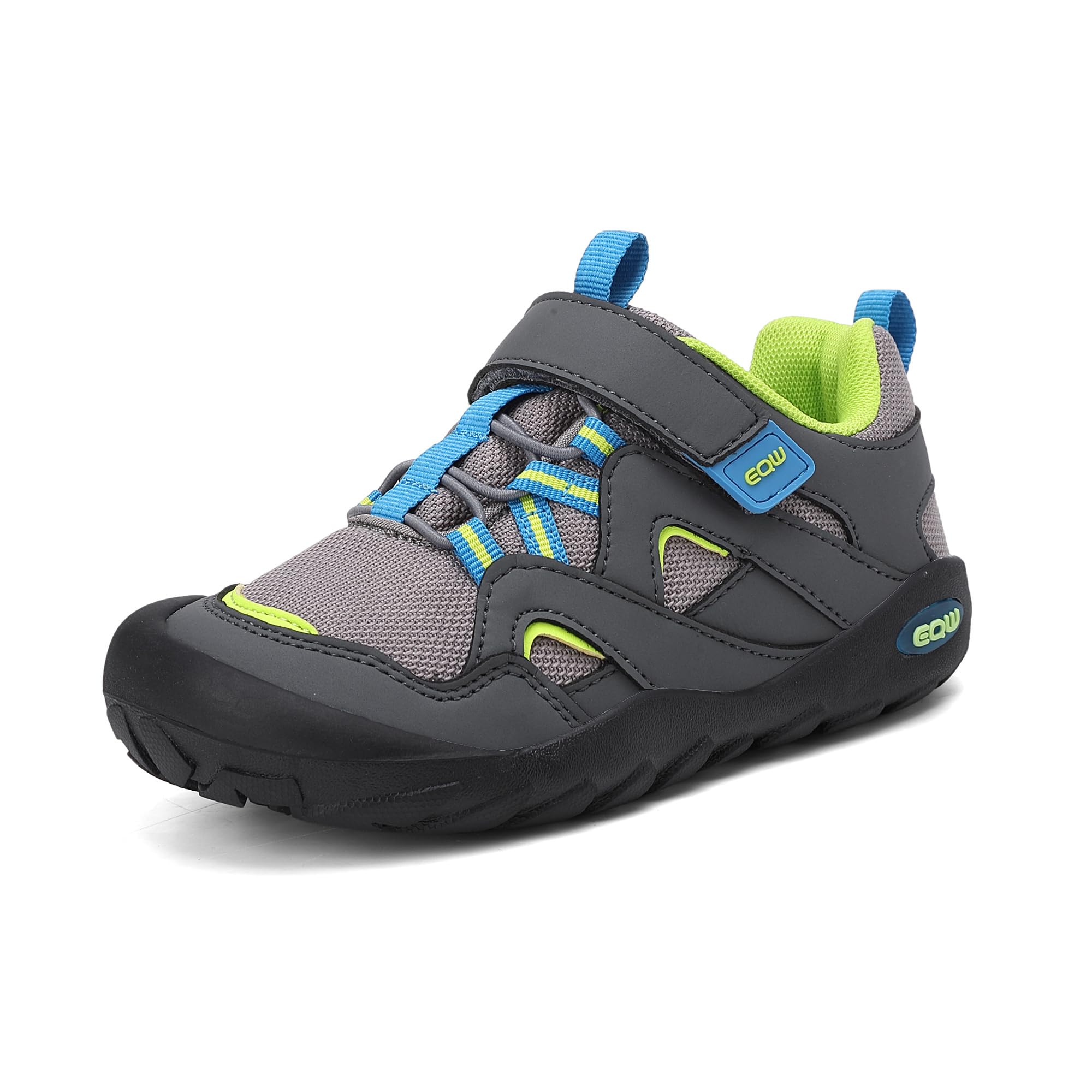EQW Kinder Weite Passform Wasserdicht Wanderschuhe, Klettverschluss, Gummisohle, rutschfest, Zehenschutz, für Grundschulkinder Jungen Mädchen, Gr. 28-39 | Atmungsaktive und rutschfeste Netz-Laufsohle, verstärkte Zehenkappe, leichte Outdoor-Wanderschuhe fü