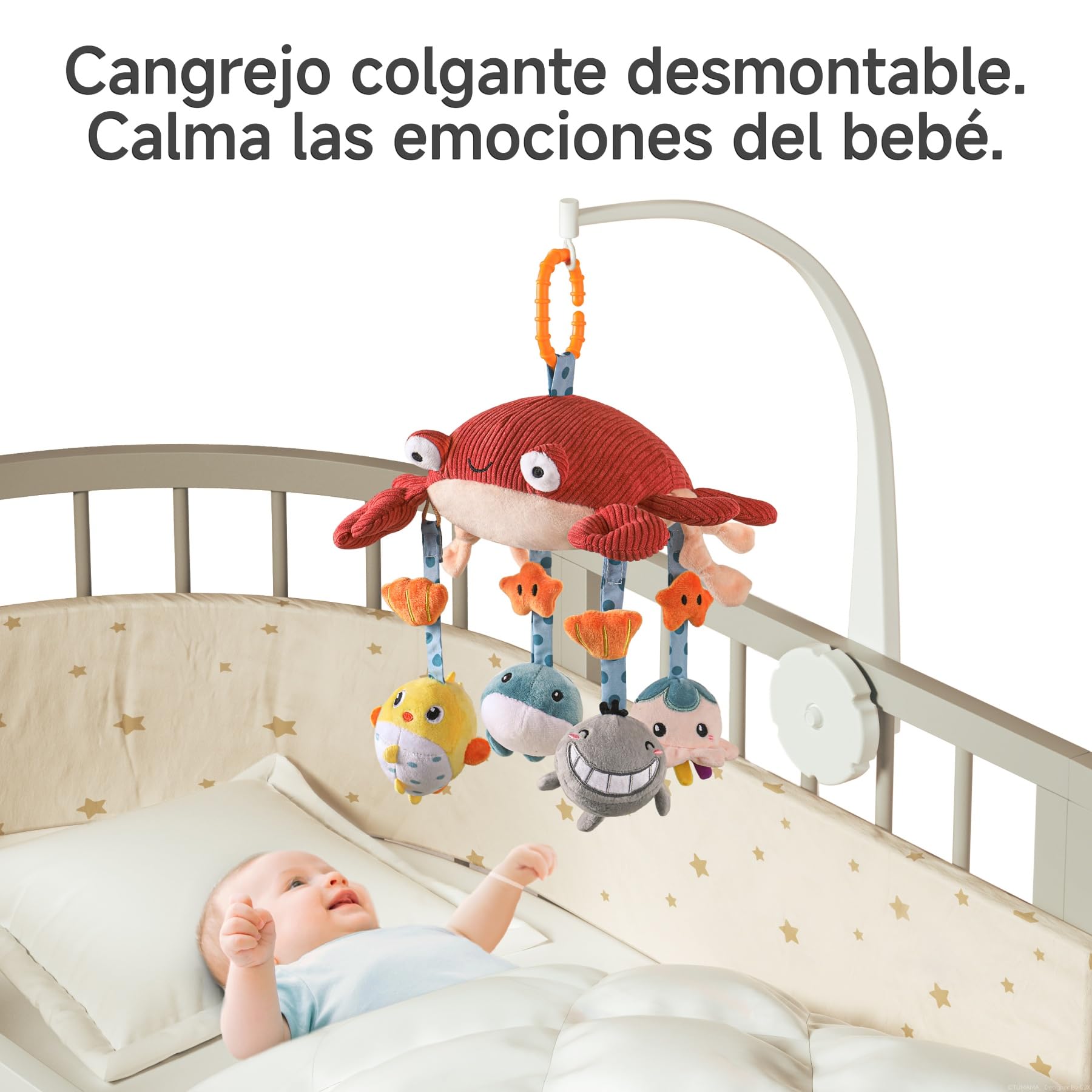 TUMAMA Juguetes Carro Bebes 0 2 3 4 5 6 9 Meses sí Espejo y Sonido, Sonajero Juguete para De Bebe, Peluche Cangrejo Colgante Juegos Recien Nacido Niños Niñas Cuna Coche Carrito Cochecitos Regalos