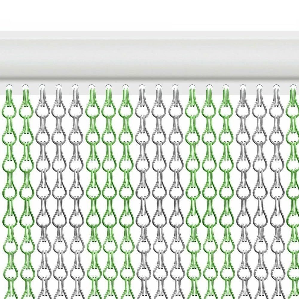 FERNVALE Aluminium Chain Door Curtain 90 x 200cm Metal Fly Screen Curtain for Doorways, Anti-Insect Fly Blind Room Divider for Patio French Doors Kitchen Cafe Home Entrance (Green Silver) โ image 1