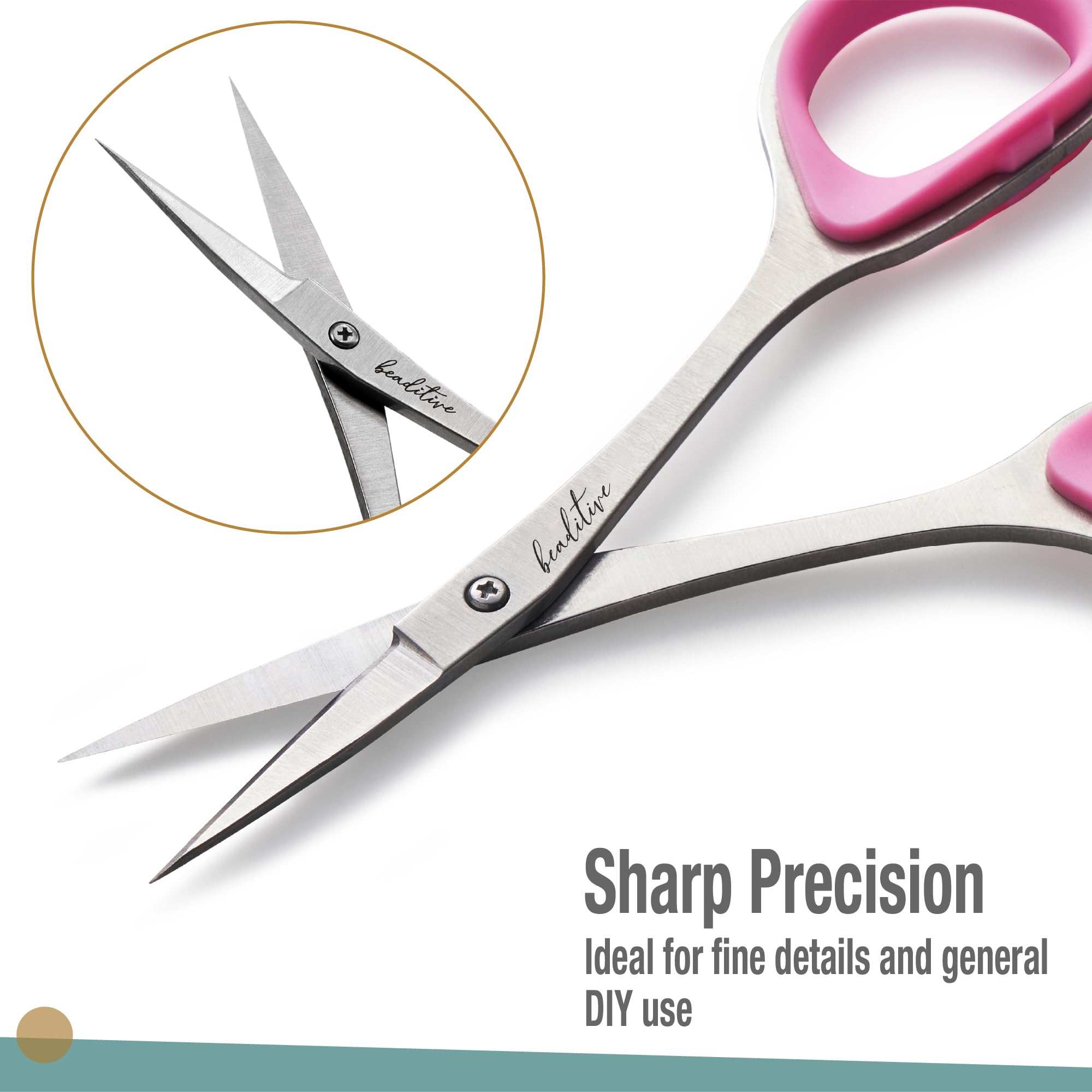 Beaditive cucito e ricamo forbici set (2 pz.) curvo, sharp, in acciaio steel design | punte di precisione, ergonomica maniglia di gomma grip | piccolo, compatto fai da te usa (1 Curvo, 1 Dritto)