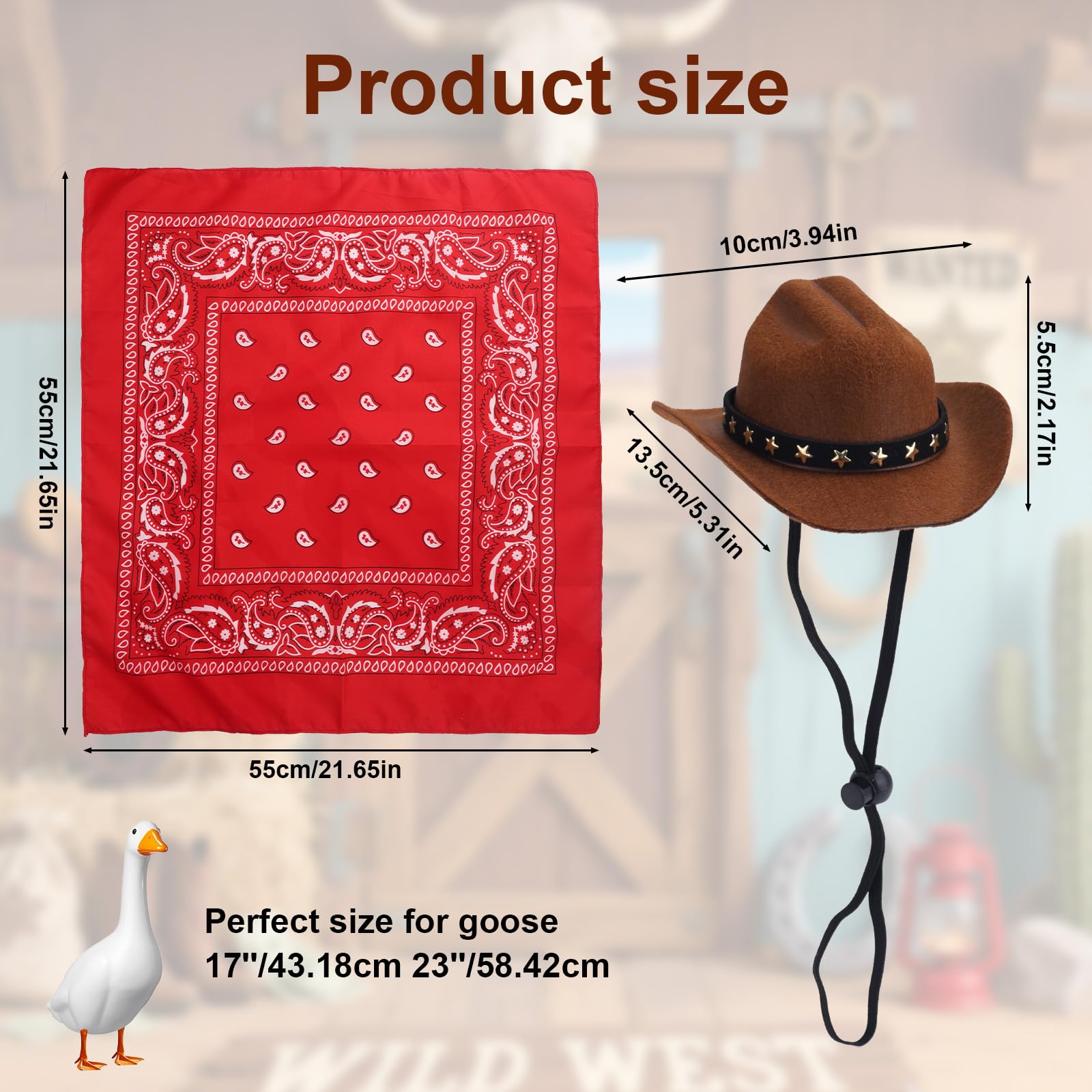 Tinoaly Western Cowboy Porch Goose Outfits, Funny Cement Goose Costume with and Bandana Scarf Garden Yard Decoration for 23" & 17" Lawn Statues - Image 2
