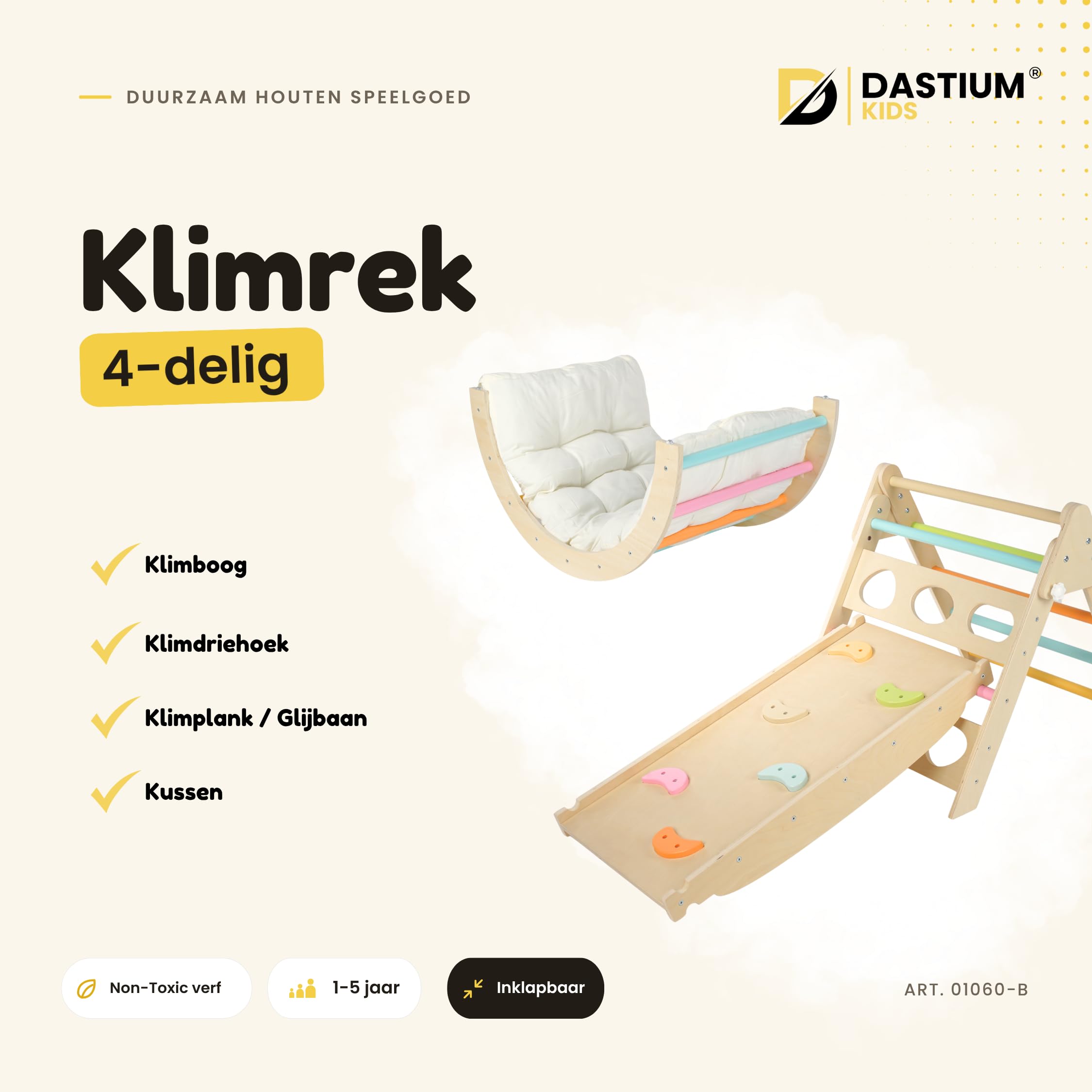 Kids Klettergerüst 6-in-1 Holz Pastellfarben | Pikler Kletterdreieck, Kletterbogen, Rutsche & Kissen | Zusammenklappbar | Montessori Spielzeug 1-5 Jahre