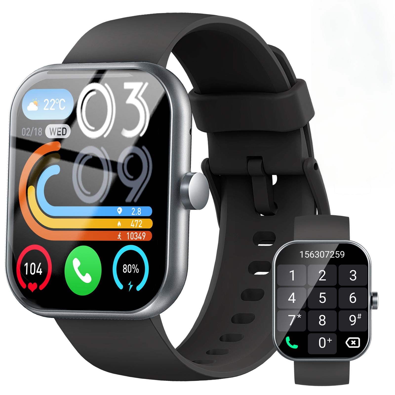 2026 Reloj Inteligente Hombre Mujer, 1.96" Smartwatch con Llamadas Bluetooth y Whatsapp Notificación, IP68 Pulsera Actividad con 100+ Modos Deportivos, Pulsómetro, Monitor de Sueño para Android iOS