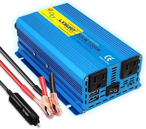 LVYUAN Inversor de corriente de onda sinusoidal pura de 1500 W  3000 W (pico) caravana de coche, caravana, lancha de campamento, cc, 12 V, arranque