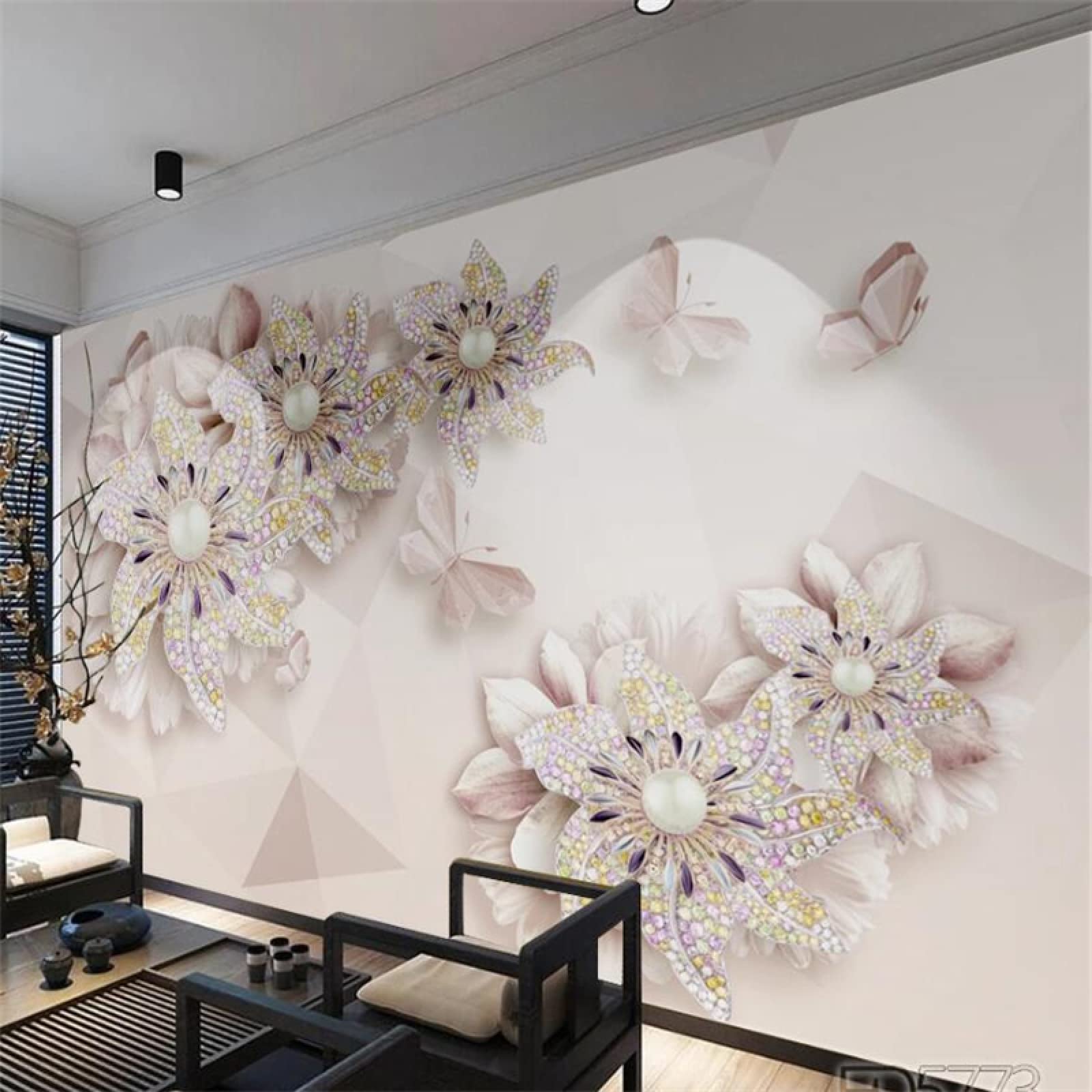 Tapeta ścienna kwiaty i motyle szer. 350 x wys. 254 cm mural ścienny 3D tapeta naklejki do salonu sypialni niesamoprzylepne